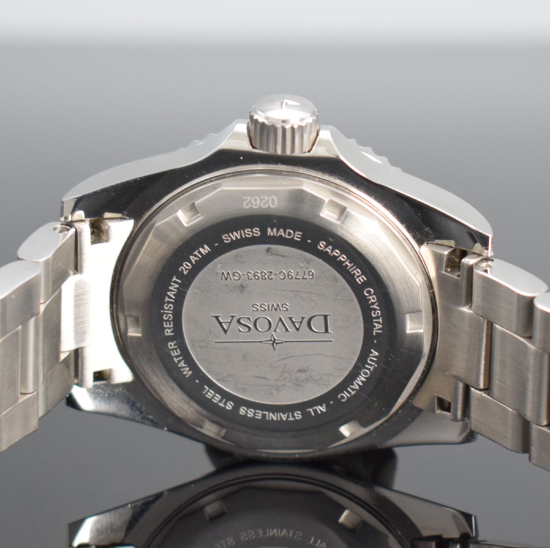 Detail d: DAVOSA Herrenarmbanduhr Ternos GMT, Automatik, Schweiz um 2017, Edelstahlgeh. inkl. Gliederband m. Faltschl. & Tauchverlängerung, Boden & Krone ...