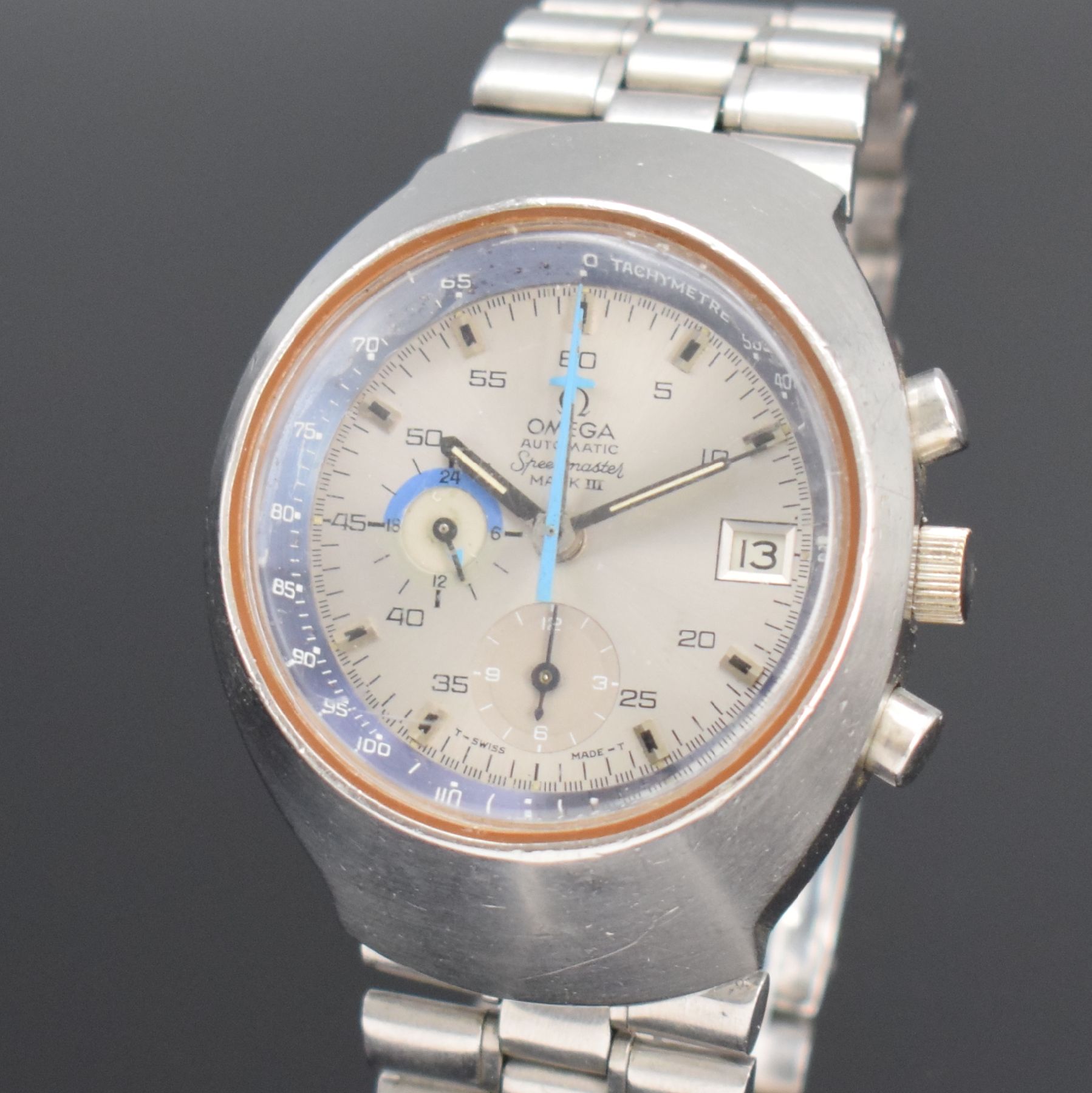 Detail c: OMEGA Speedmaster Professional Mark III Armbandchronograph Referenz 176.002, Schweiz um 1972, Automatik, massives Edelstahlgeh., Boden m. ...