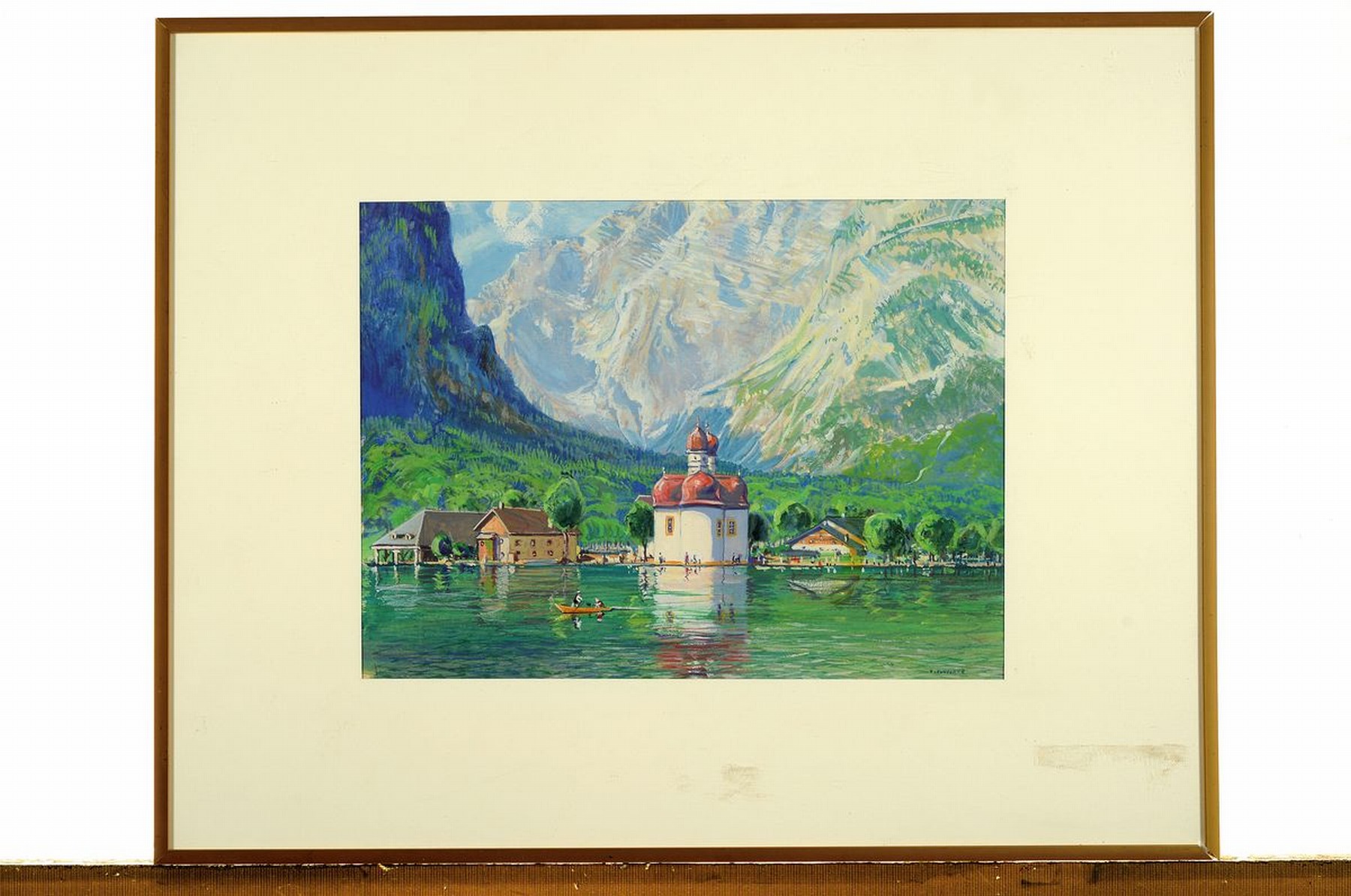 Detail k: Franz Josef Blaschke, 1916 - 1984, Ansicht St. Bartholomä vor dem Watzmann, Gouache/Papier, rechts unten signiert, unter PP u. Glas gerahmt, ca. ...
