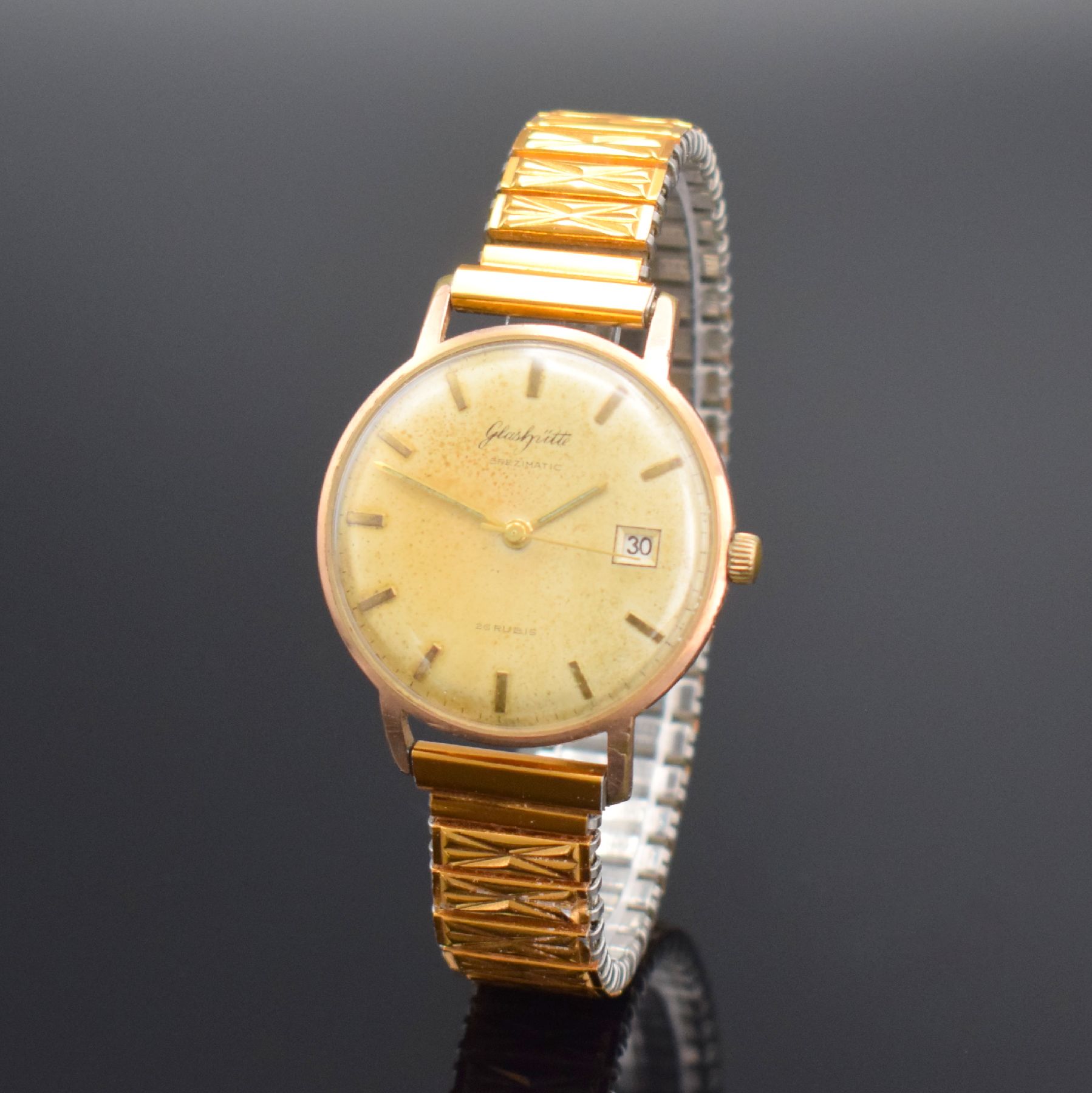 Detail g: GLASHÜTTE / GUB 3 vergoldete Armbanduhren, Deutschland 1960er Jahre, alle Automatik, 2x Böden aufgedr., 1x Boden verschr., silb. Zifferblätter m. ...