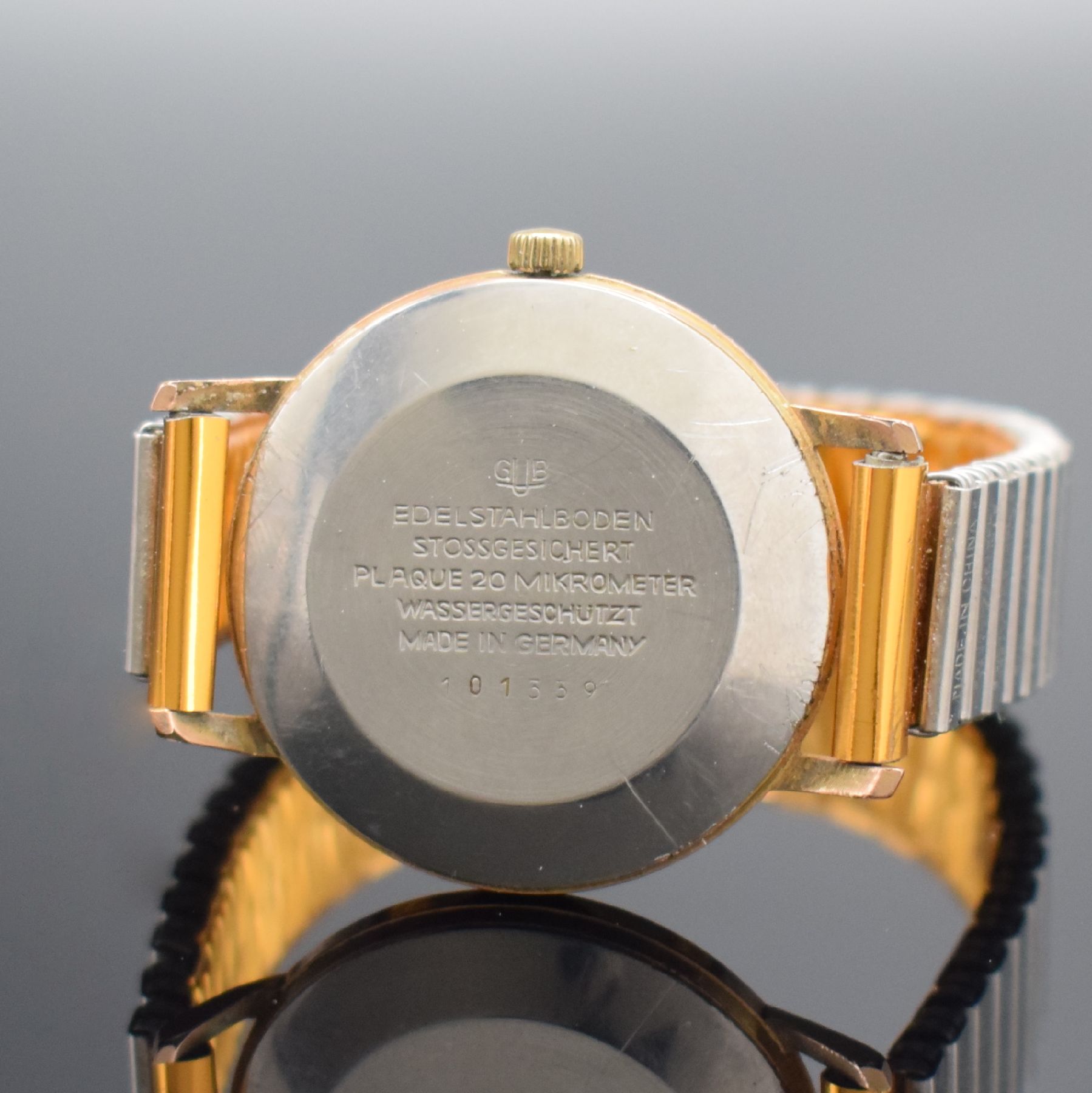 Detail h: GLASHÜTTE / GUB 3 vergoldete Armbanduhren, Deutschland 1960er Jahre, alle Automatik, 2x Böden aufgedr., 1x Boden verschr., silb. Zifferblätter m. ...