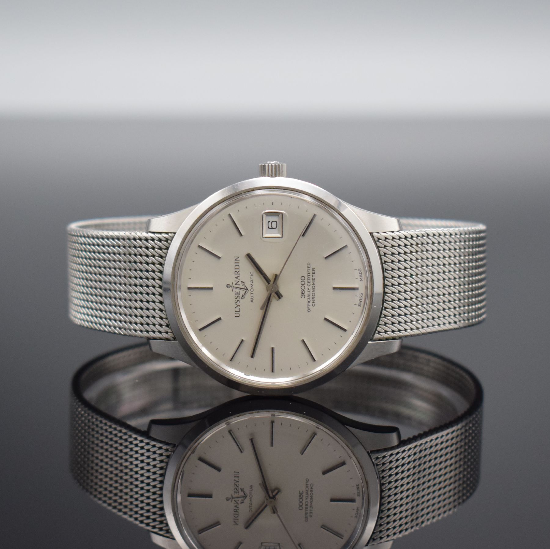 ULYSSE NARDIN Chronometer Herrenarmbanduhr 36000, Automatik, Edelstahlgeh. inkl. orig. Stahlband, Boden verschr., silb. Zifferbl. m. aufges. ...
