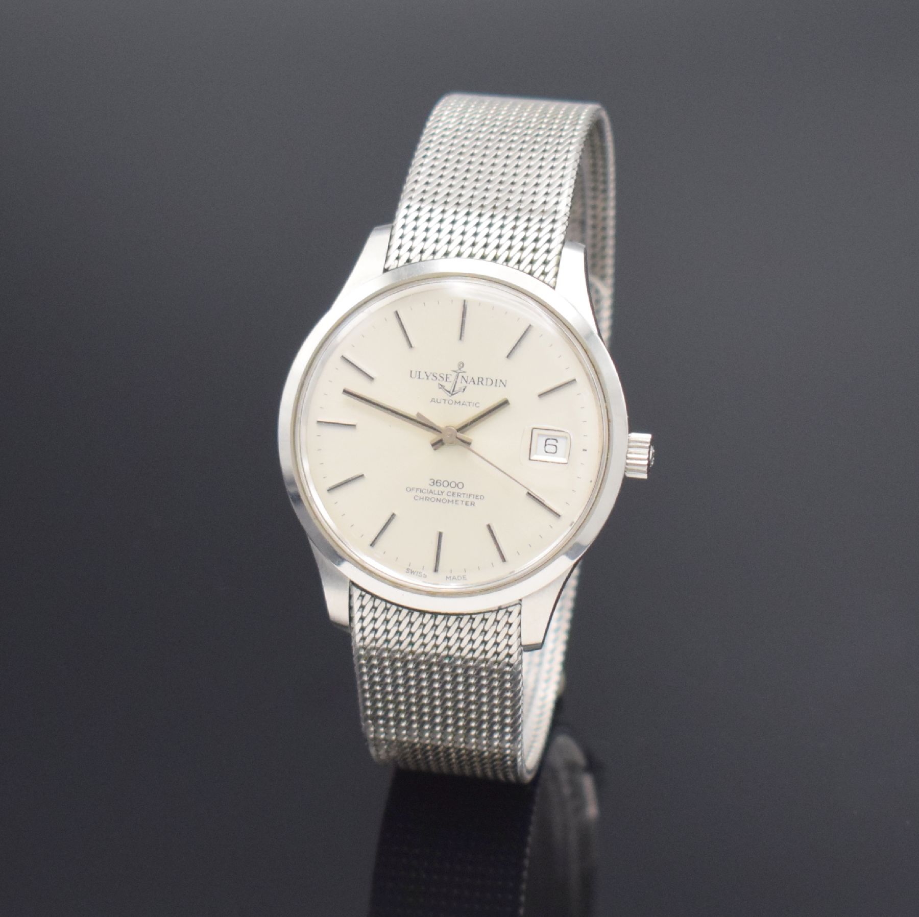 Detail b: ULYSSE NARDIN Chronometer Herrenarmbanduhr 36000, Automatik, Edelstahlgeh. inkl. orig. Stahlband, Boden verschr., silb. Zifferbl. m. aufges. ...