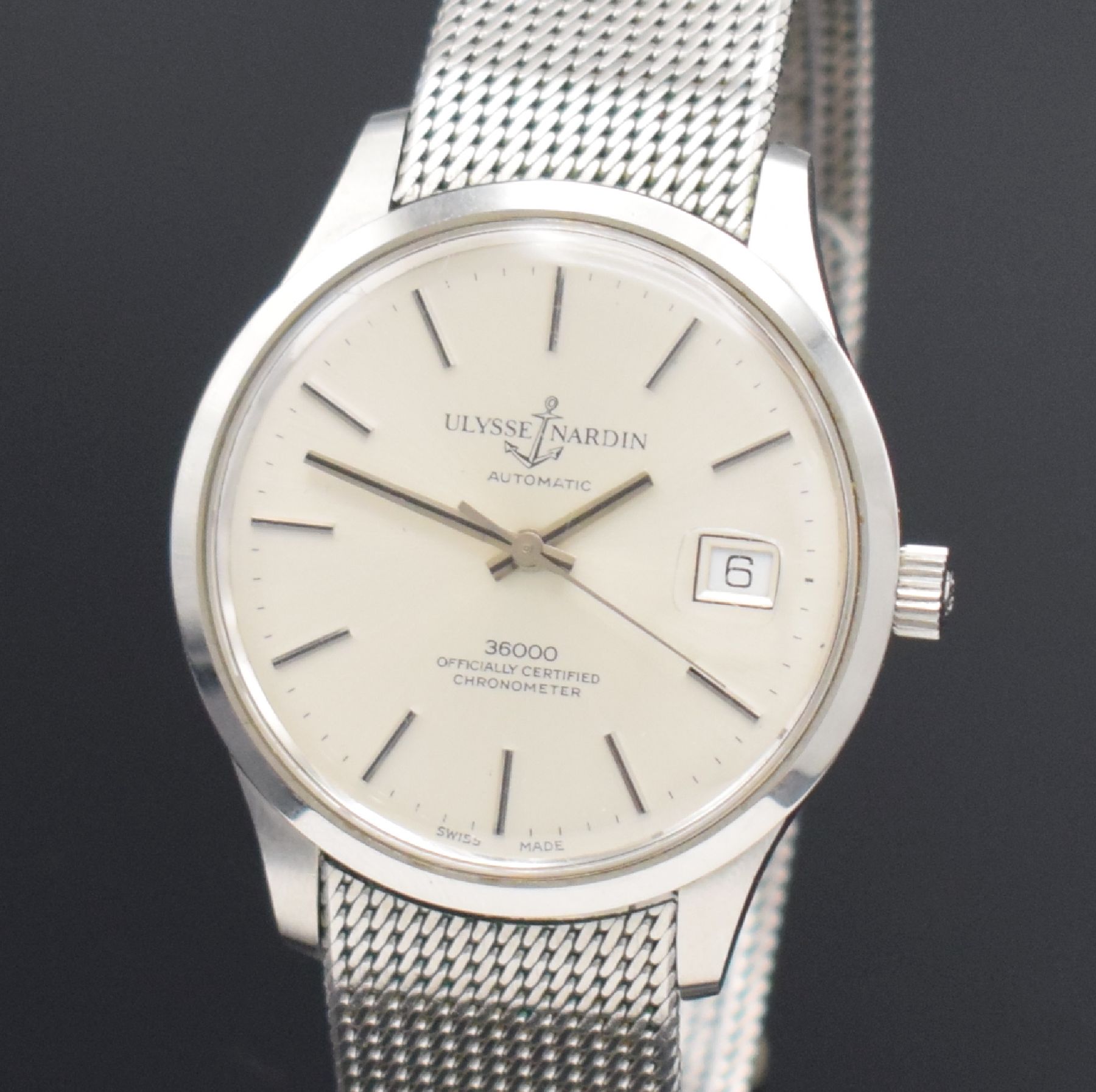 Detail c: ULYSSE NARDIN Chronometer Herrenarmbanduhr 36000, Automatik, Edelstahlgeh. inkl. orig. Stahlband, Boden verschr., silb. Zifferbl. m. aufges. ...
