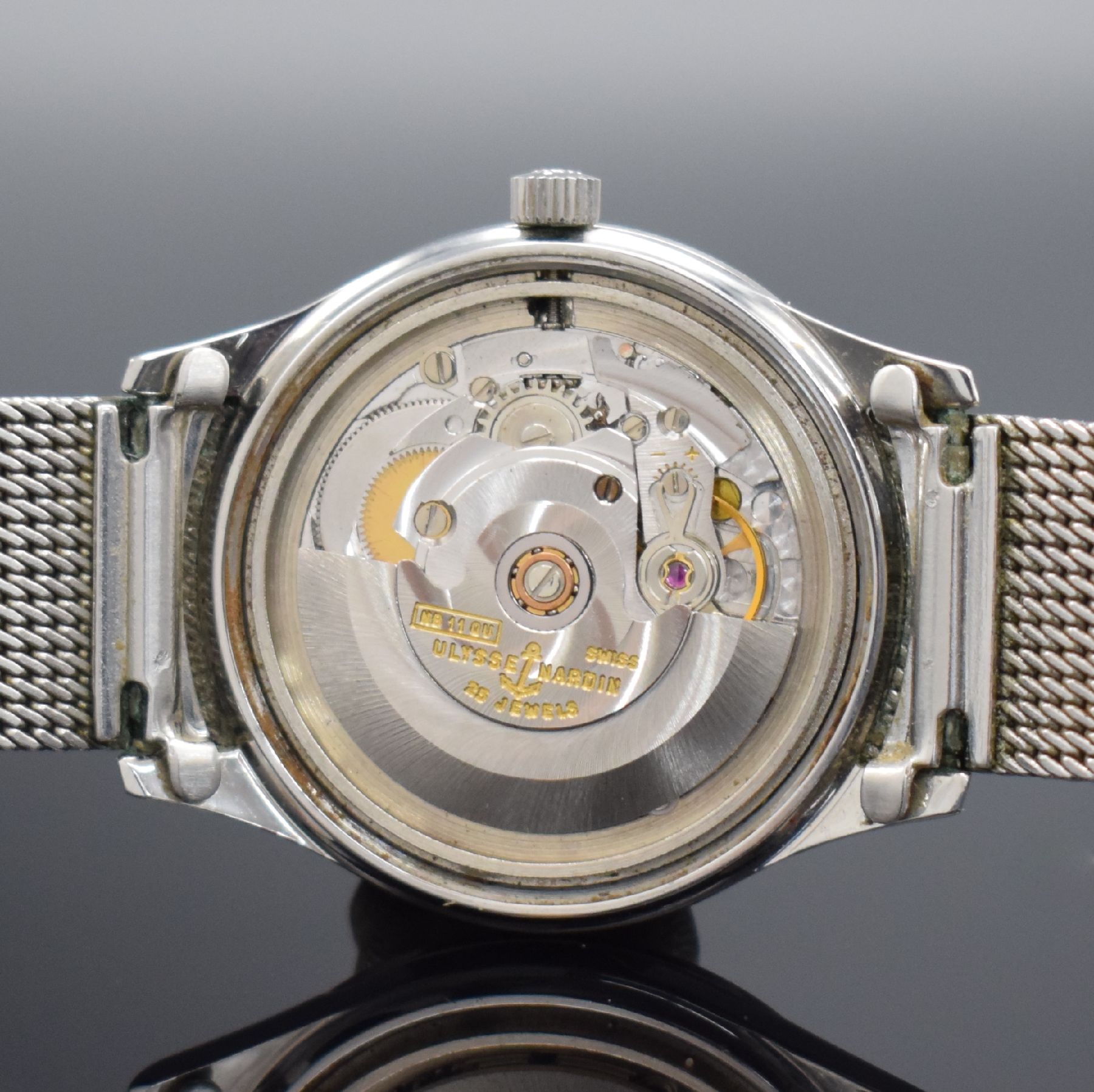 Detail g: ULYSSE NARDIN Chronometer Herrenarmbanduhr 36000, Automatik, Edelstahlgeh. inkl. orig. Stahlband, Boden verschr., silb. Zifferbl. m. aufges. ...