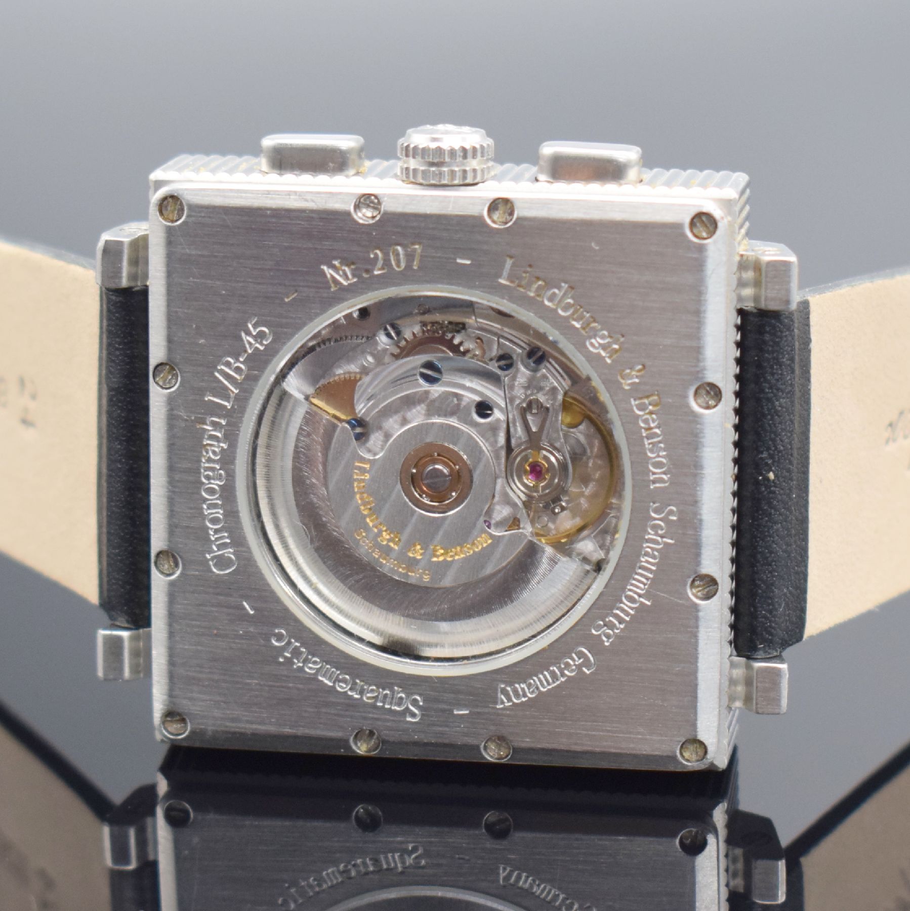 Detail e: LINDBURGH & BENSON / SCHAUMBURG Watch Armbandchronograph, Automatik, Deutschland um 2007, massiv Edelstahlgeh., matt., beids. vergl., Boden 12-fach ...