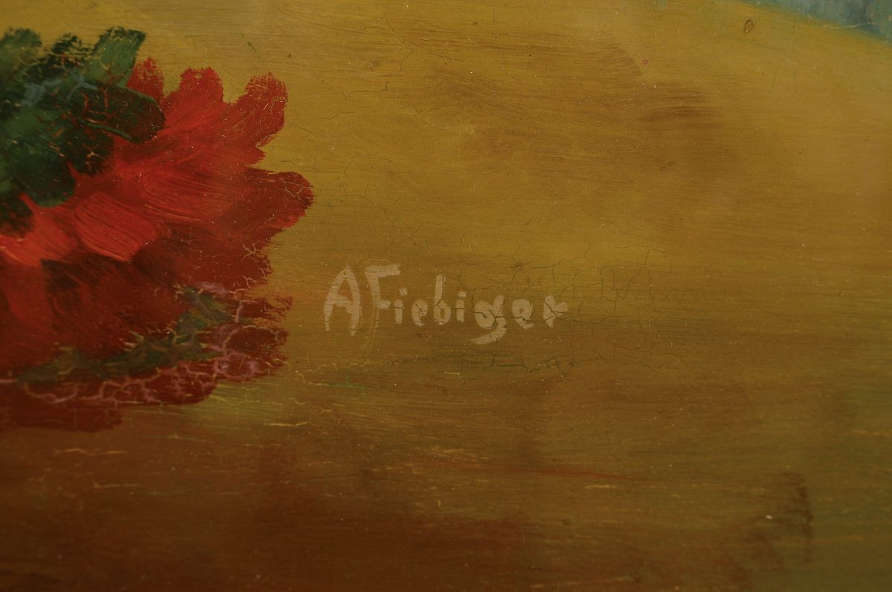 Detail a: Albert Fiebiger, 1869 Bärenstein - 1910, Studium an der Kunstgewerbeschule Dresden, Blumenstillleben mit Chrysanthemen, Öl/Karten, rechts unten ...