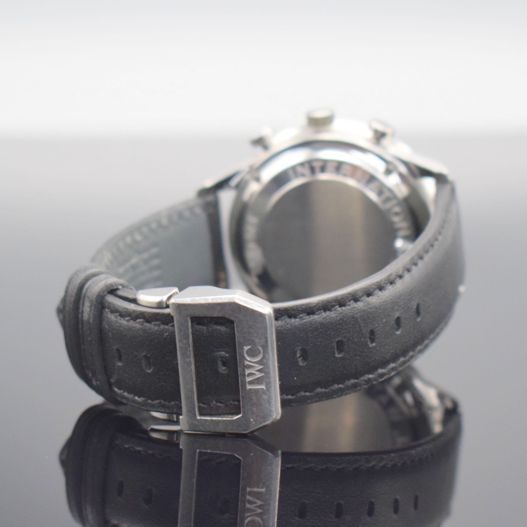 Detail b: IWC Armbandchronograph Modell Portugieser Referenz 3714, Automatik, Schweiz um 2005, Edelstahlgeh. inkl. Lederband m. orig. Faltschl., Boden 4-fach ...