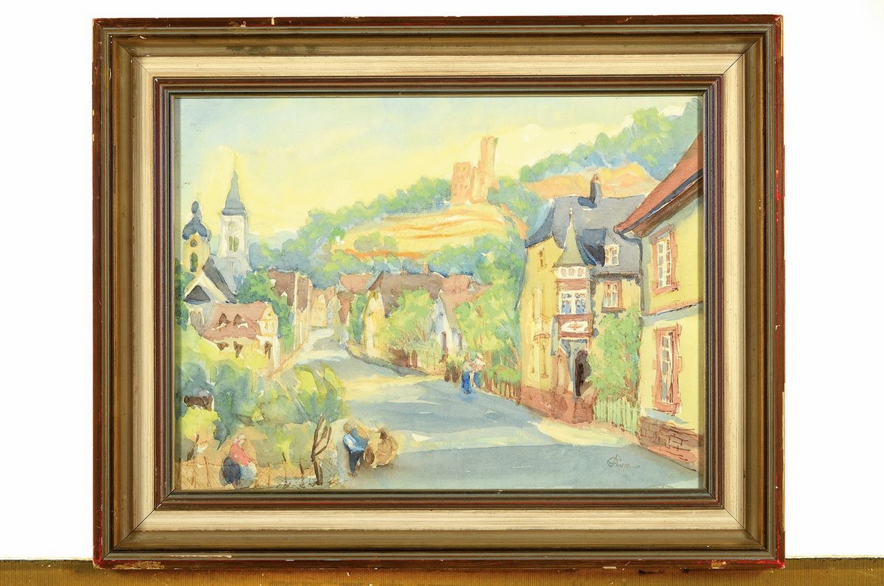Detail k: Franz Joseph Pira, Künstler des 20.Jh., Alte Kirchstraße in Schriesheim, so verso bez., rechts unten signiert, Aquarell/Papier, unter Glas gerahmt, ...