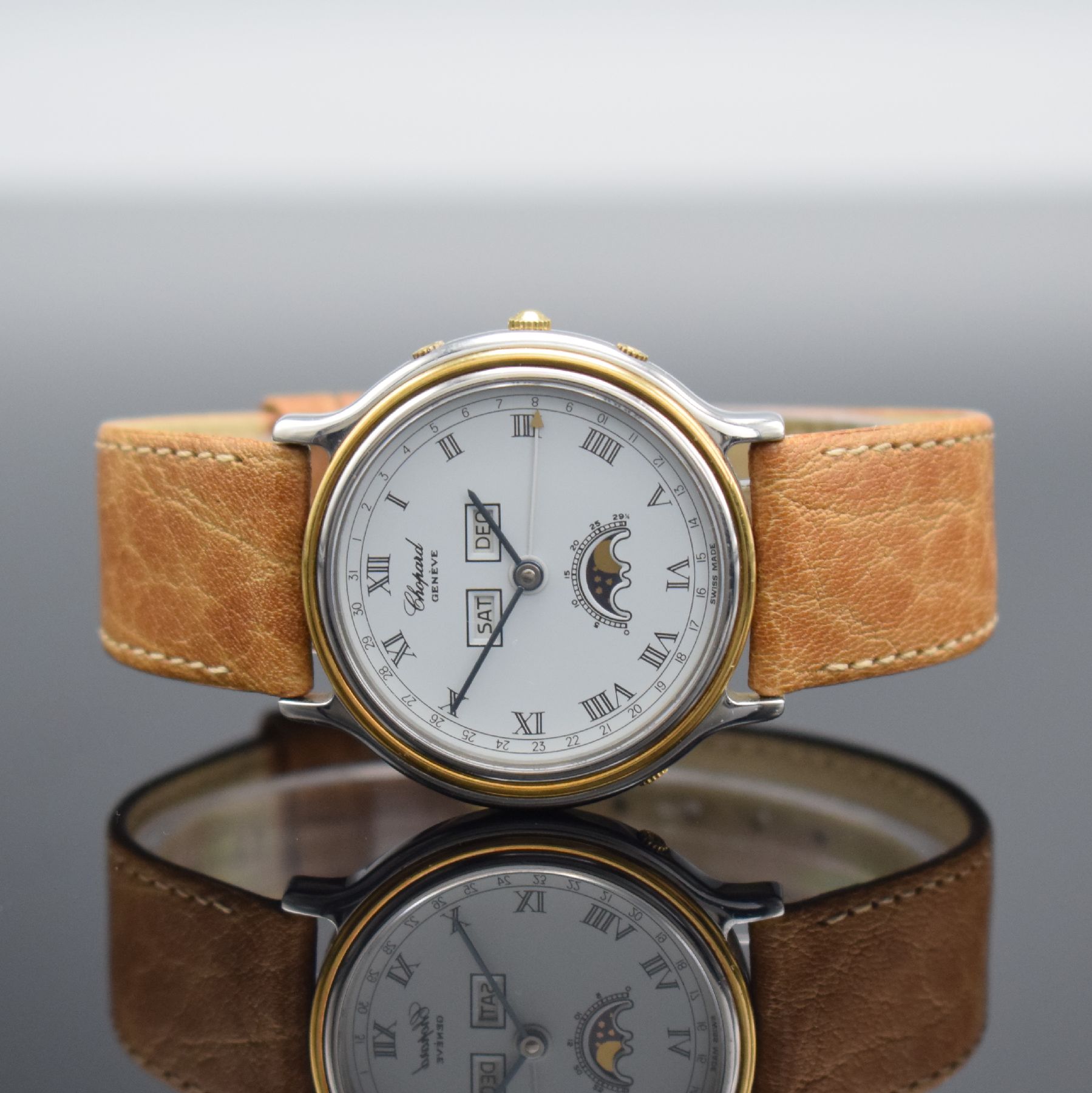 CHOPARD Luna D'Oro Armbanduhr mit Vollkalender Referenz 8055 4, Schweiz um 1995, Automatik, 2-teil. Gehäuse in Edelstahl/Gold, Boden aufgedr., ...