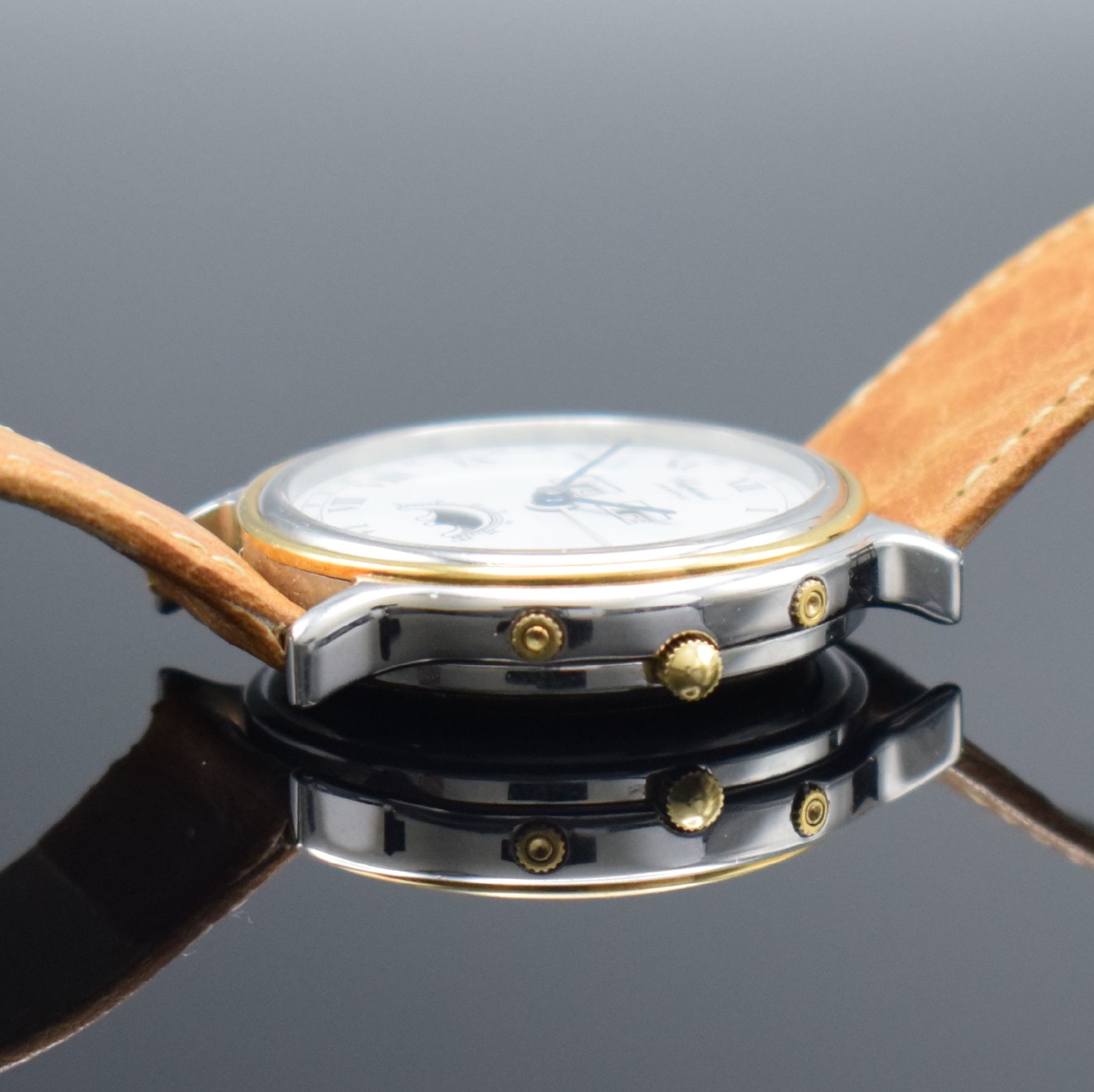 Detail e: CHOPARD Luna D'Oro Armbanduhr mit Vollkalender Referenz 8055 4, Schweiz um 1995, Automatik, 2-teil. Gehäuse in Edelstahl/Gold, Boden aufgedr., ...