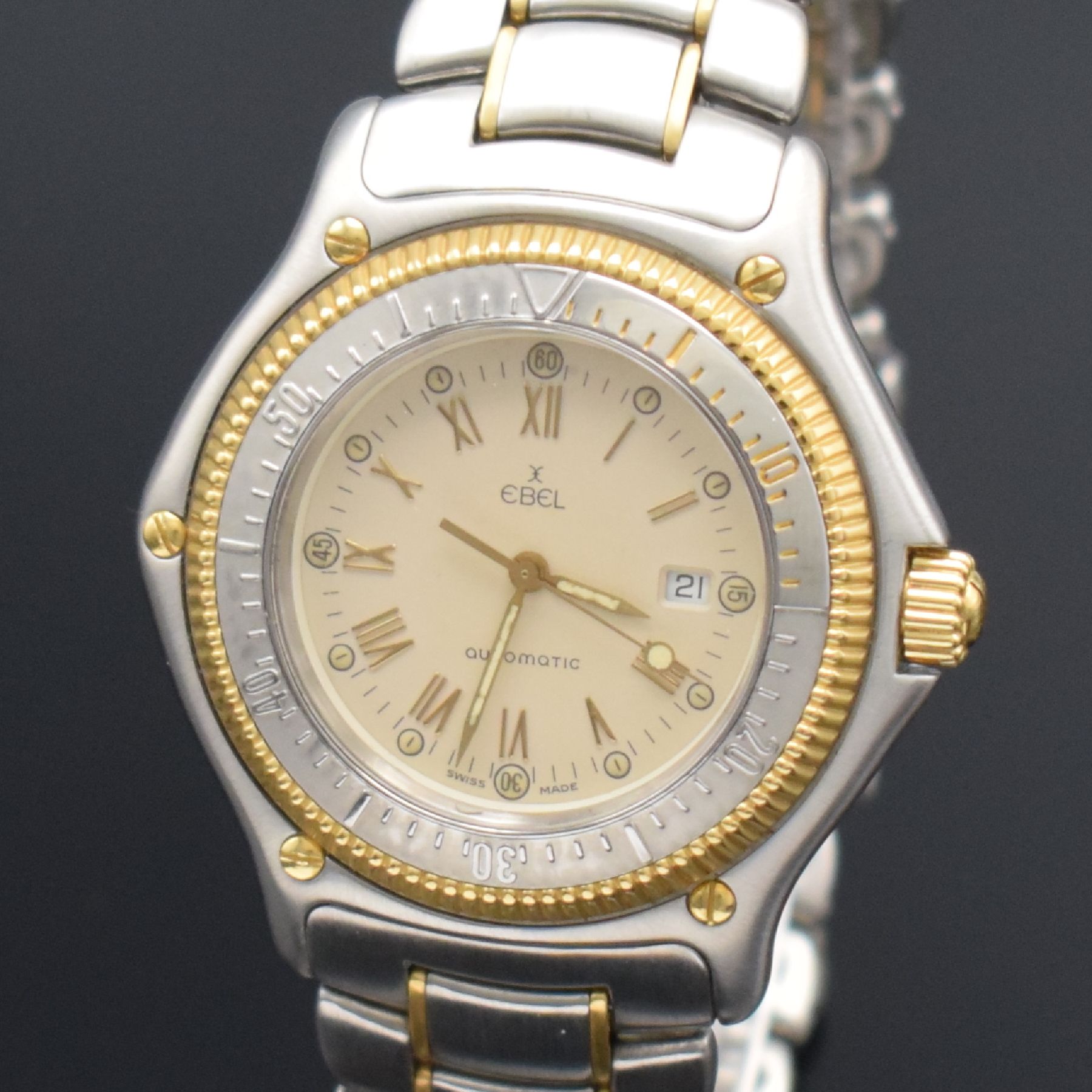 Detail c: EBEL Discovery Herrenarmbanduhr, Schweiz um 1995, Automatik, Edelstahl/GG 750/000 komb. inkl. Gliederband m. Faltschl., verschr. Boden (1x Schr. ...