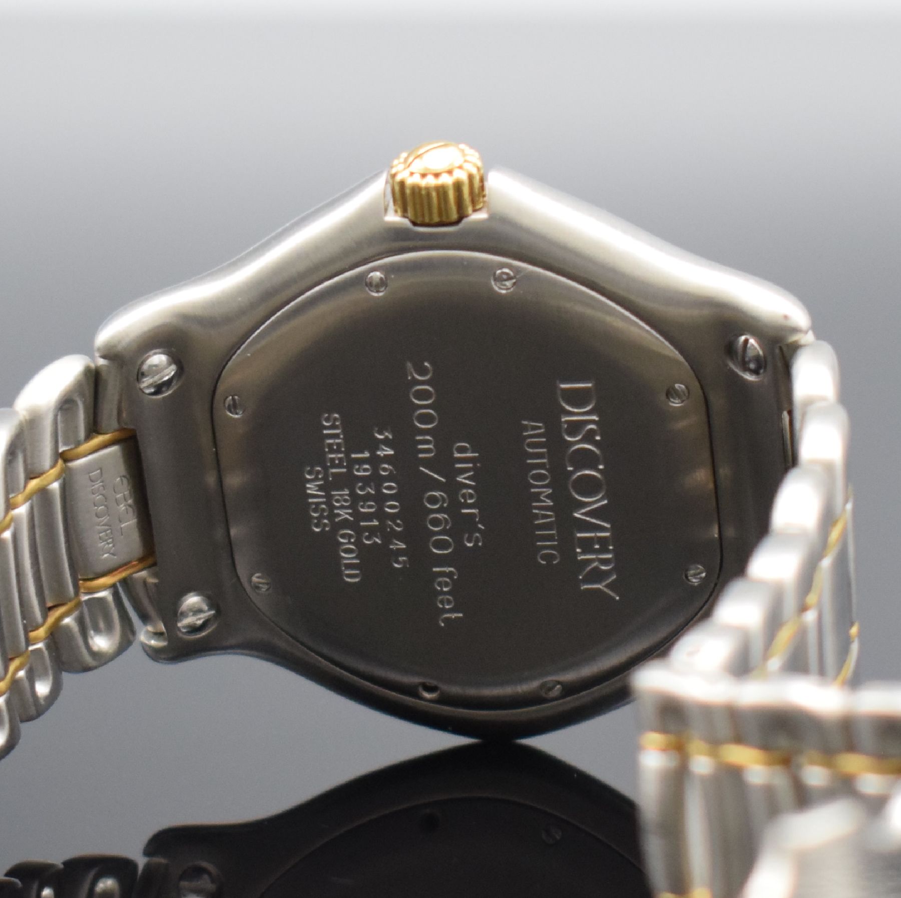 Detail e: EBEL Discovery Herrenarmbanduhr, Schweiz um 1995, Automatik, Edelstahl/GG 750/000 komb. inkl. Gliederband m. Faltschl., verschr. Boden (1x Schr. ...