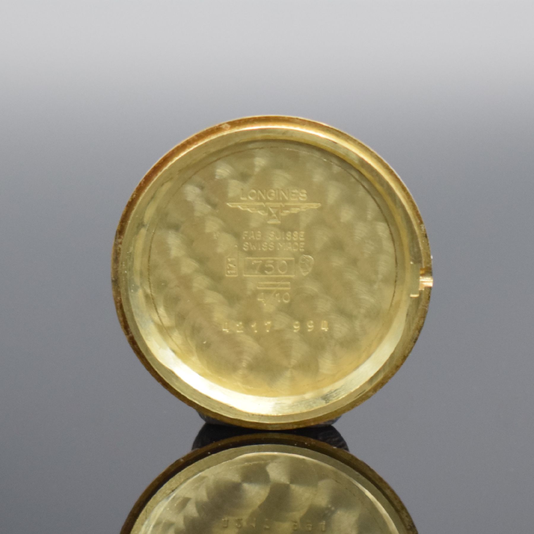 Detail h: LONGINES Damenarmbanduhr in GG 750/000, Schweiz um 1980, Automatik, Boden aufgedr., neutr. Lederband m. verg. orig. Dornschl., Schmuckkrone, ...