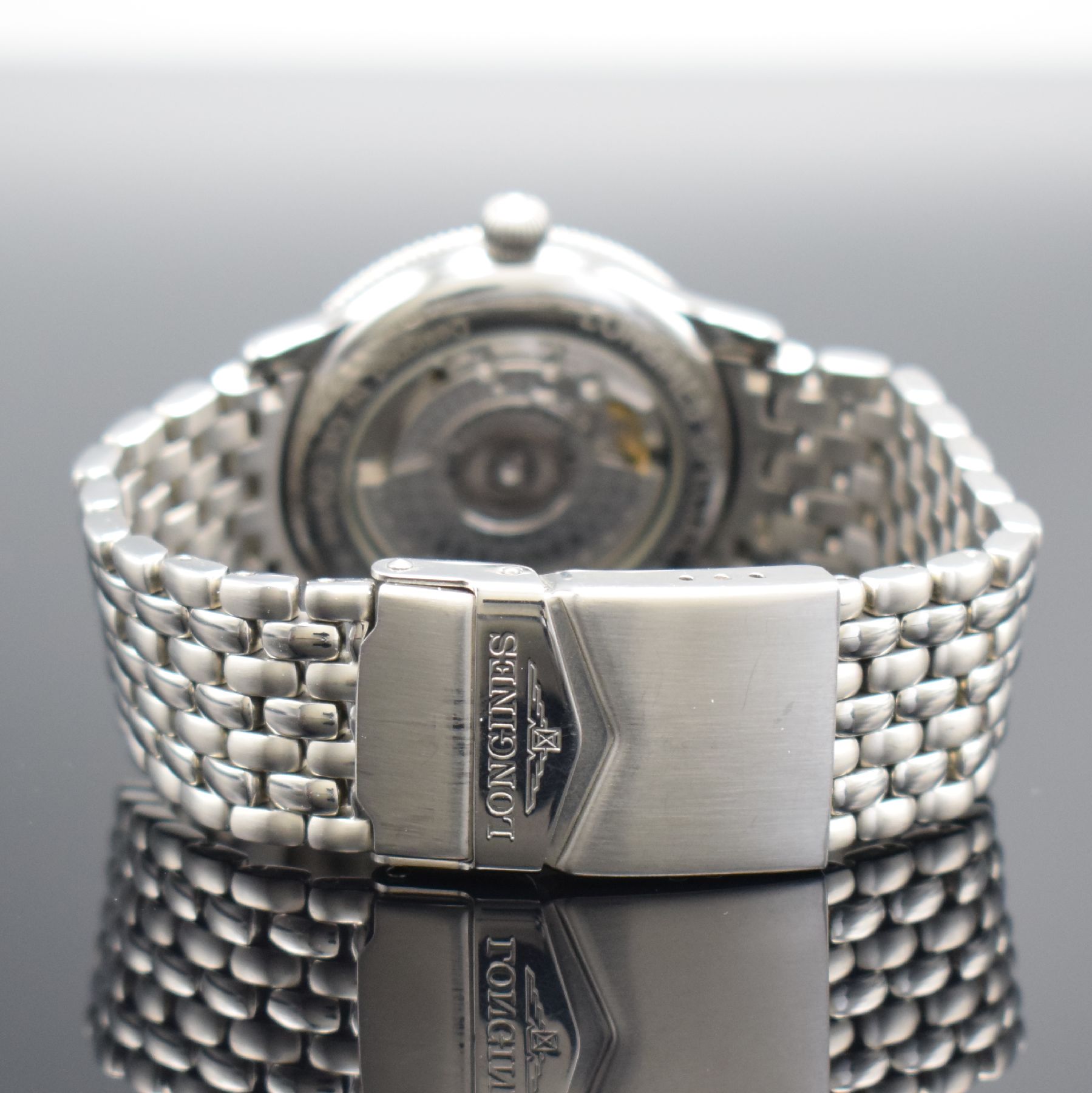Detail d: LONGINES Stundenwinkeluhr nach Charles A. Lindbergh sog. Hour Angle Watch in Stahl, Schweiz um 1997, Automatik, Ref. L2.617.4, beids. vergl. Geh., ...