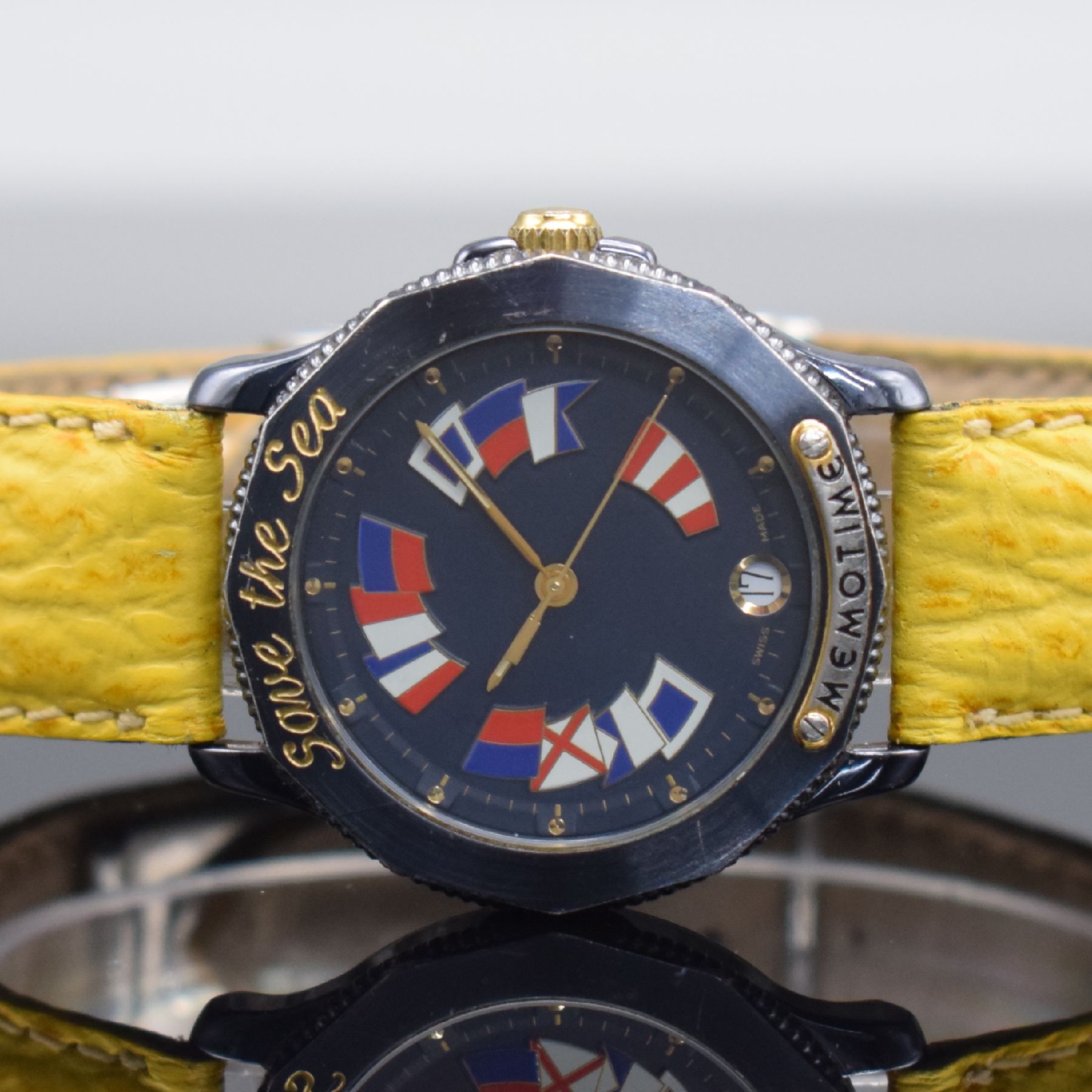 Detail b: MEMOTIME Save the Sea Armbanduhr im Corum Design, Schweiz um 1995, Automatik, dunkelblau beschichtetes Geh., Boden aufgedr., dunkelblaues Zifferbl. ...