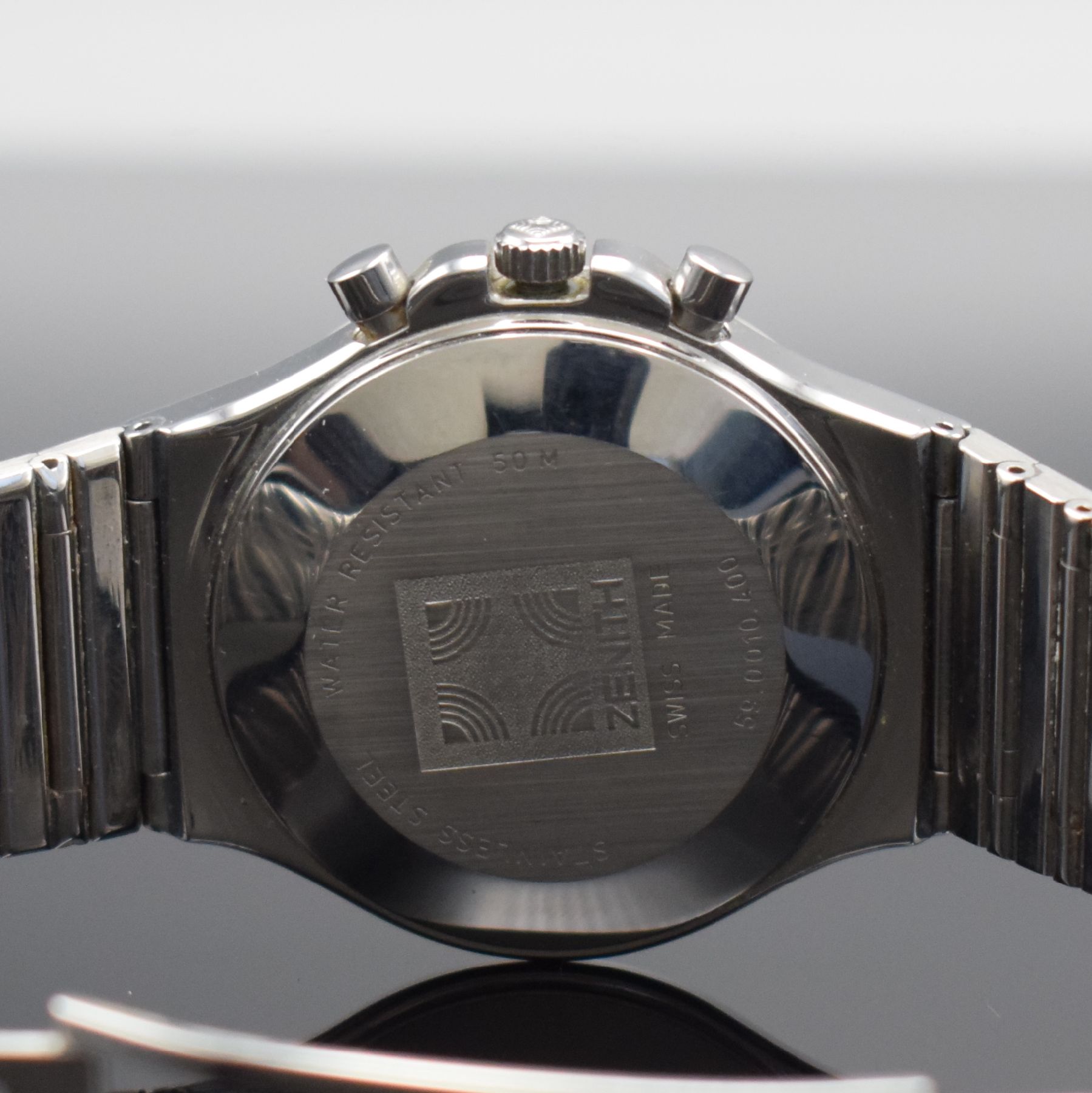 Detail d: ZENITH El Primero Pacific Armbandchronograph in Stahl, Schweiz um 1993, Automatik, Ref. 59.0010.400, Boden aufgedr., Krone verschr., orig. Stahlband ...