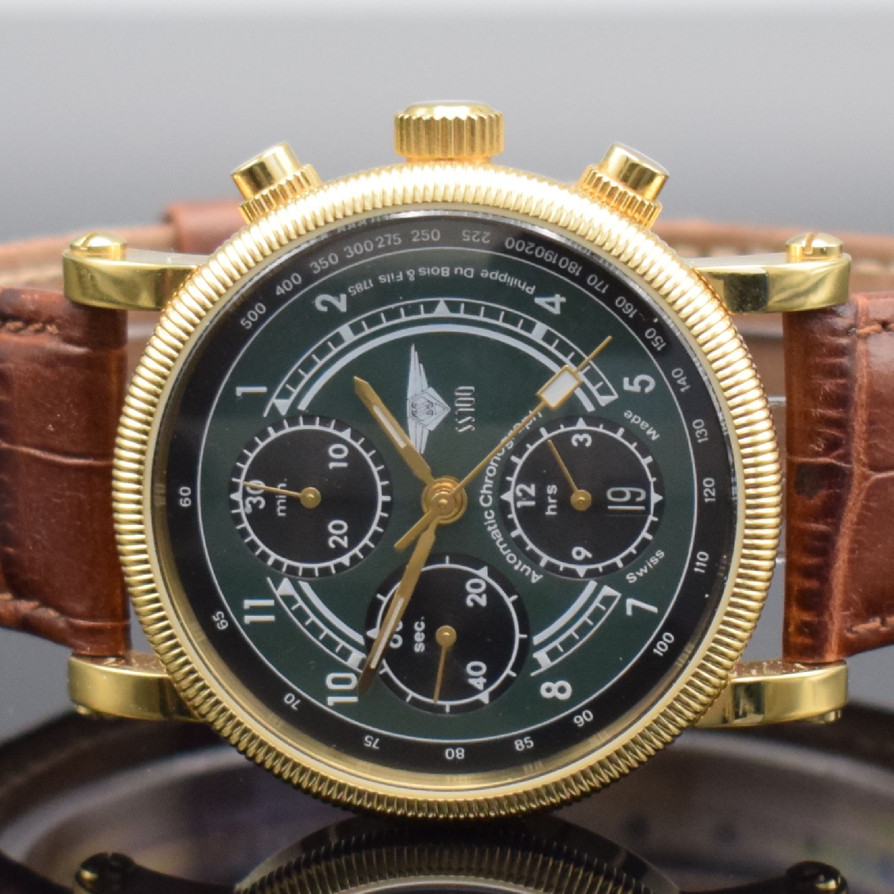 Detail a: PHILIPPE DU BOIS S.S. 100 limited Edition vergoldete Herrenarmbanduhr mit Chronograph, Schweiz um 2005, Automatik, auf 999 Stück limitiertes ...