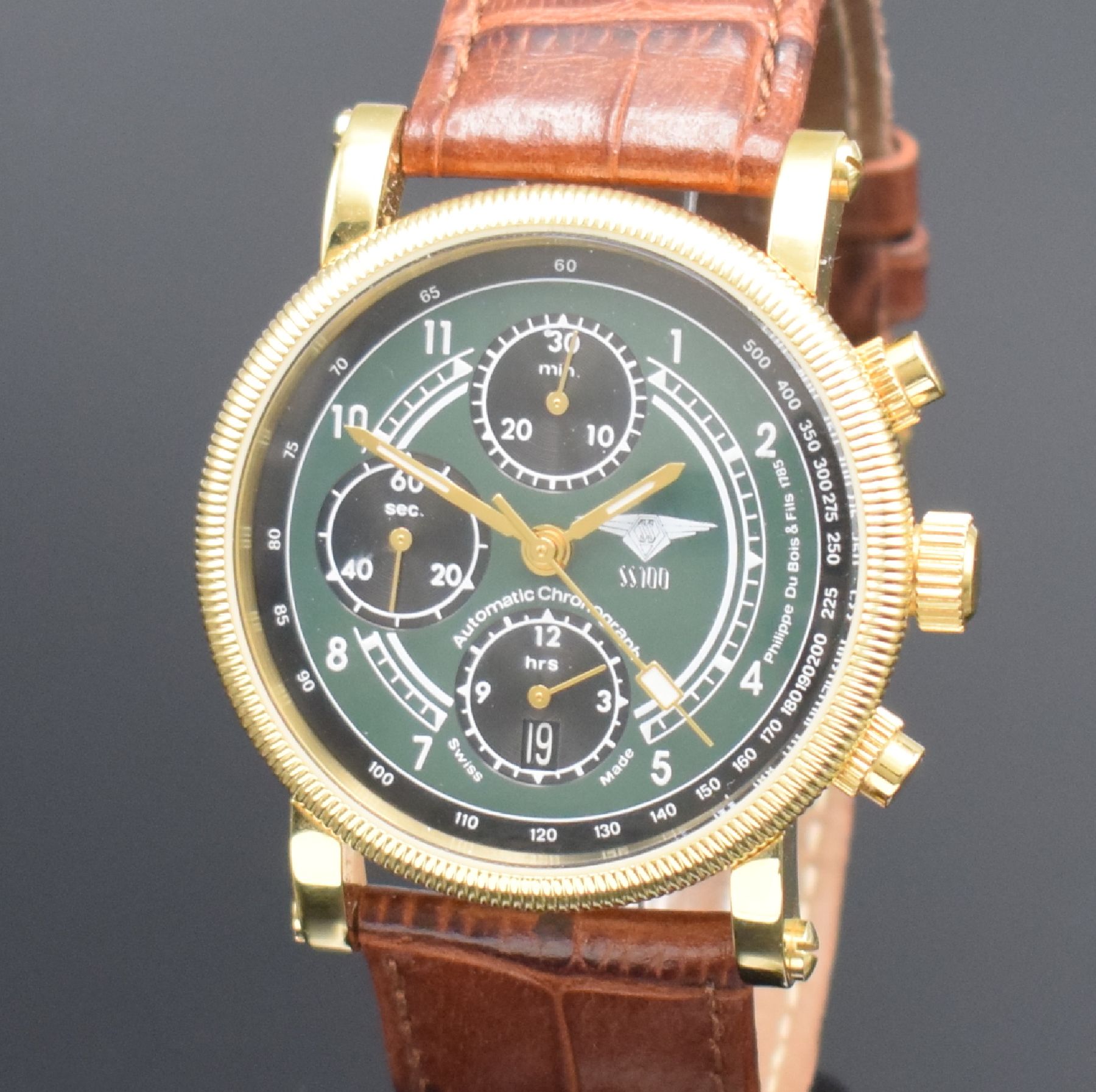 Detail c: PHILIPPE DU BOIS S.S. 100 limited Edition vergoldete Herrenarmbanduhr mit Chronograph, Schweiz um 2005, Automatik, auf 999 Stück limitiertes ...