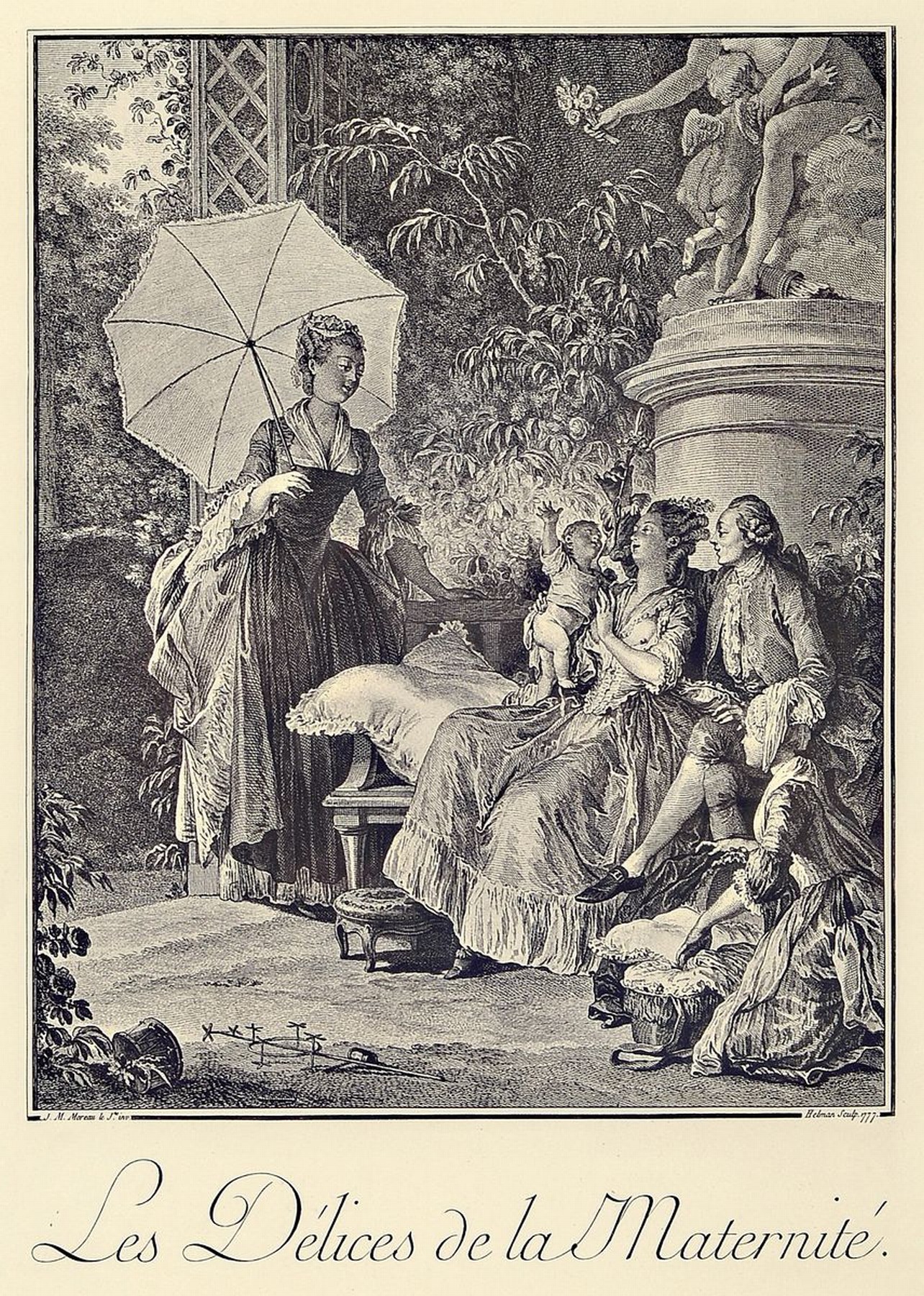 12 Kupferstiche, J. M. Moreau, 1776, mit verschiedenen Szenen aus dem bürgerlichen Leben des 18. Jh., Passepartout, unter Glas gerahmt, jeweils ca. ...