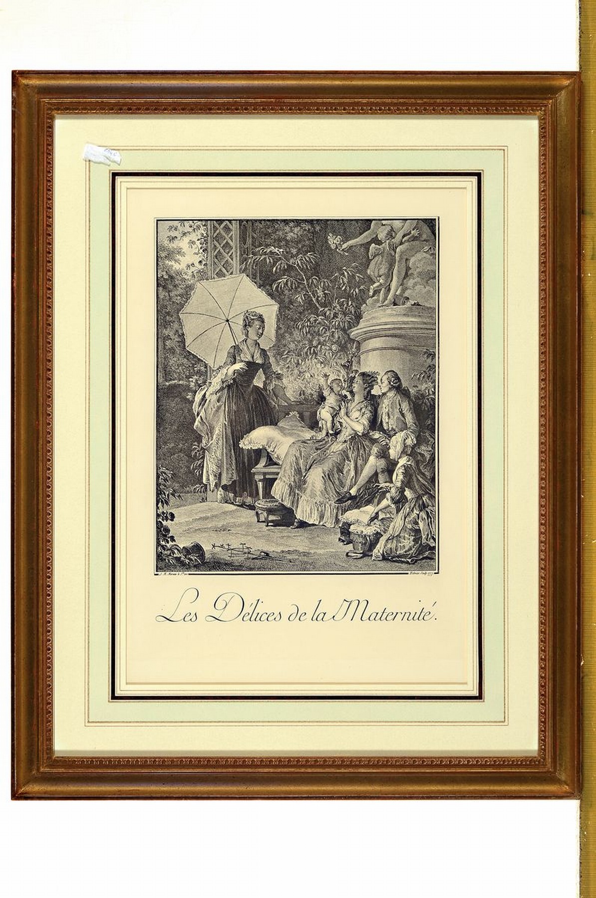 Detail k: 12 Kupferstiche, J. M. Moreau, 1776, mit verschiedenen Szenen aus dem bürgerlichen Leben des 18. Jh., Passepartout, unter Glas gerahmt, jeweils ca. ...
