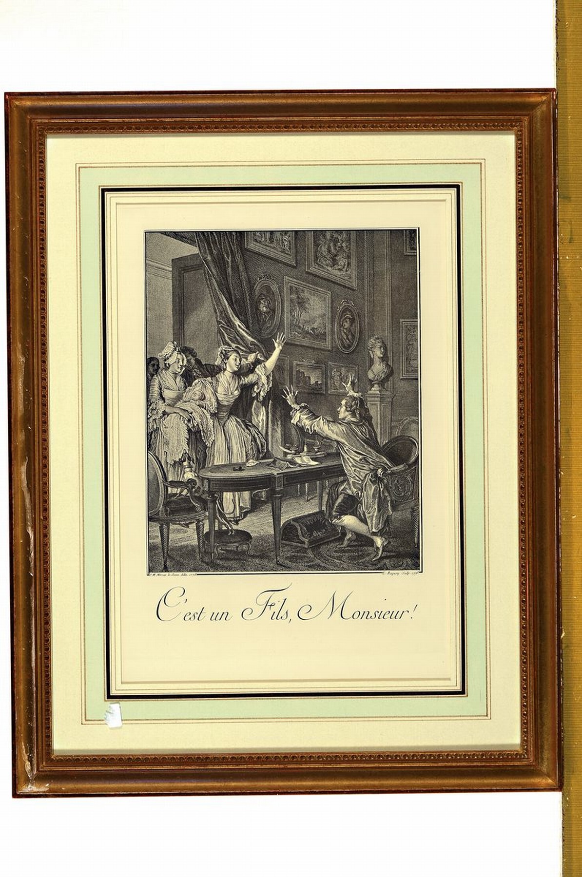 Detail m: 12 Kupferstiche, J. M. Moreau, 1776, mit verschiedenen Szenen aus dem bürgerlichen Leben des 18. Jh., Passepartout, unter Glas gerahmt, jeweils ca. ...