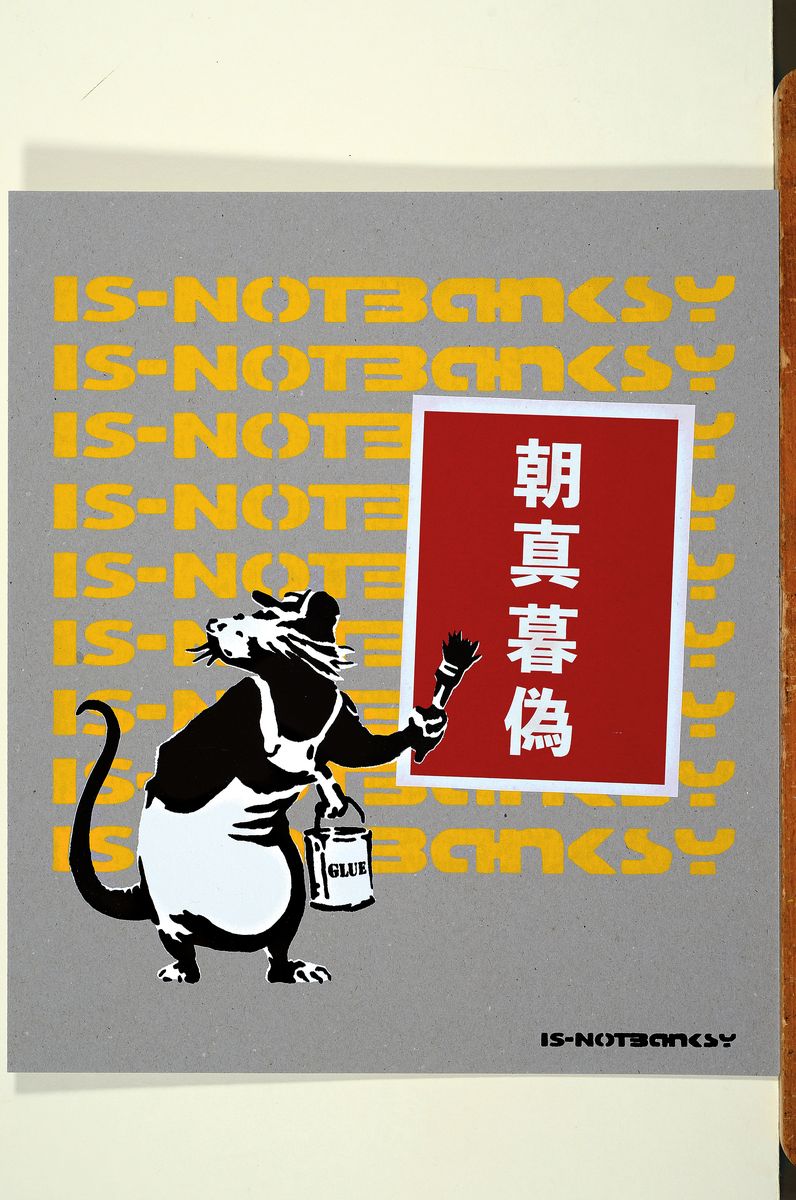 Detail l: Is-NotBanksy, Konvolut aus 3 Farbsiebdrucken/ Karton, verso sign., Stempel, Zertifikat, Auflage 100, je ca. 40x35 cm