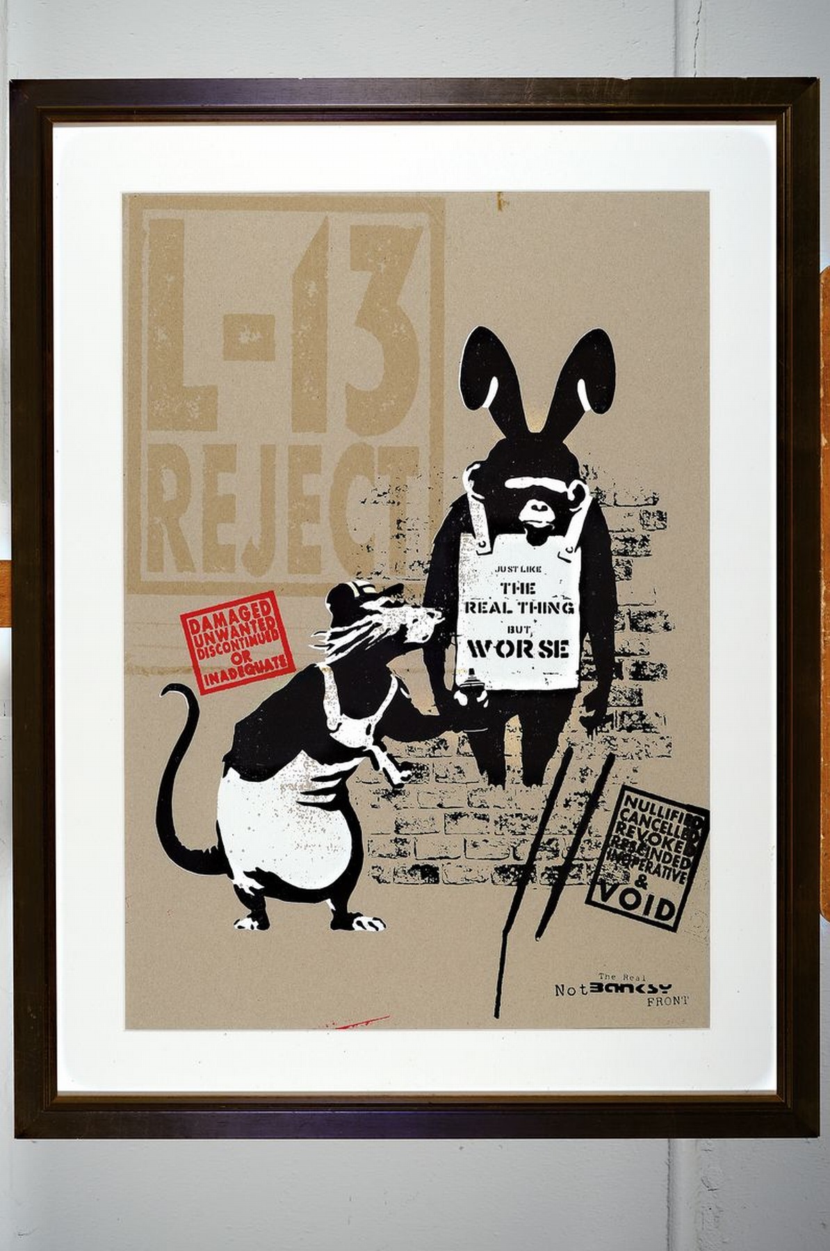 Detail k: Not by Banksy, "Like the Real Thing But Worse", Farbsiebdruck auf Pappe, 2019, Auflage 175, Zertifikat, unter Glas, Blatt ca. 45x64 cm, ...