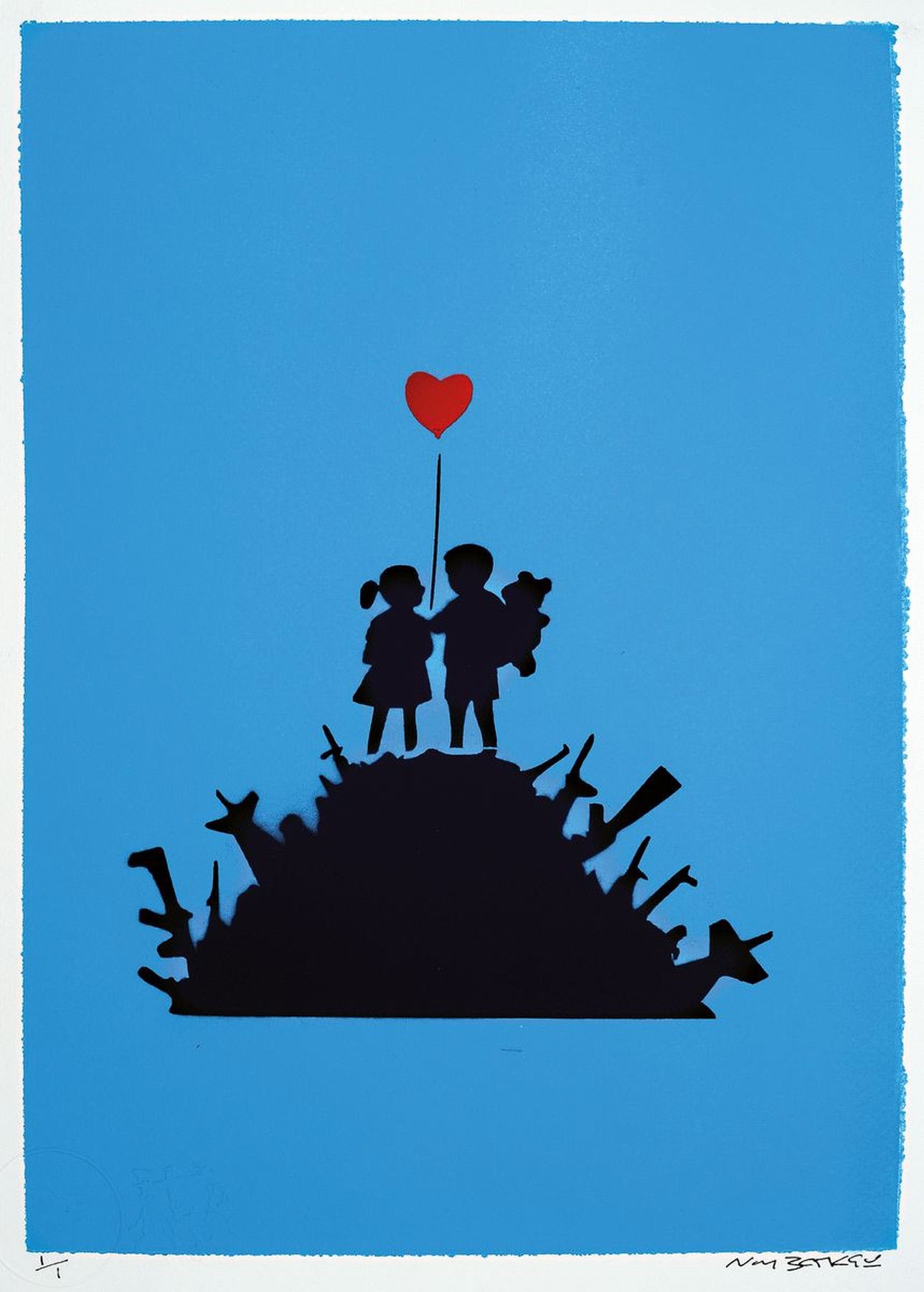 by Not Banksy, "Kids ON GUN HILL", Sprühfarbe/Pappe, 2020, num. 1/1, sign., Zertifikat, ca. 38x28 cm