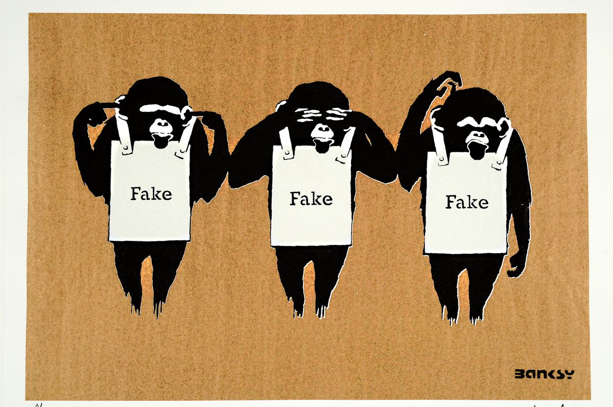 Detail k: Banksy Not Banksy, "Hear Not Banksy, see not Banksy, think not Banksy", Farbradierung, sign., num. 3/75, Zertifikat