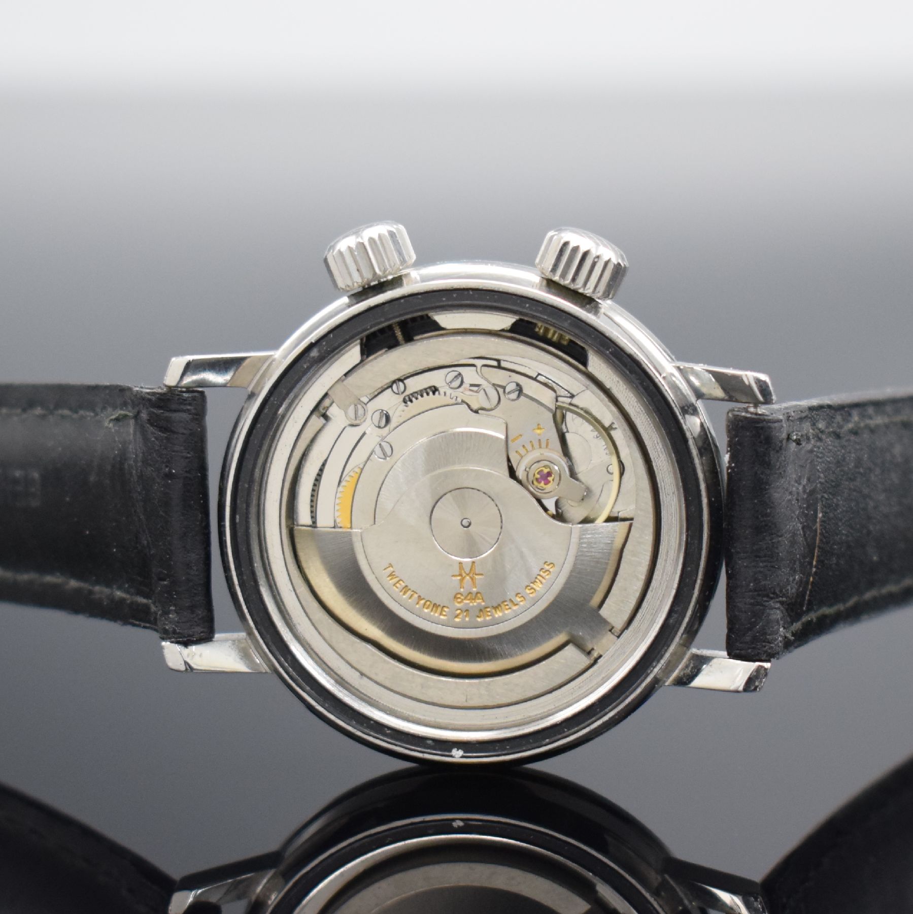 Detail e: HAMILTON 600 Super-Compressor Taucheruhr in Stahl, Schweiz um 1966, Automatik, verschr. Geh., innen-liegende schwarze Drehlünette zu bed. über ...