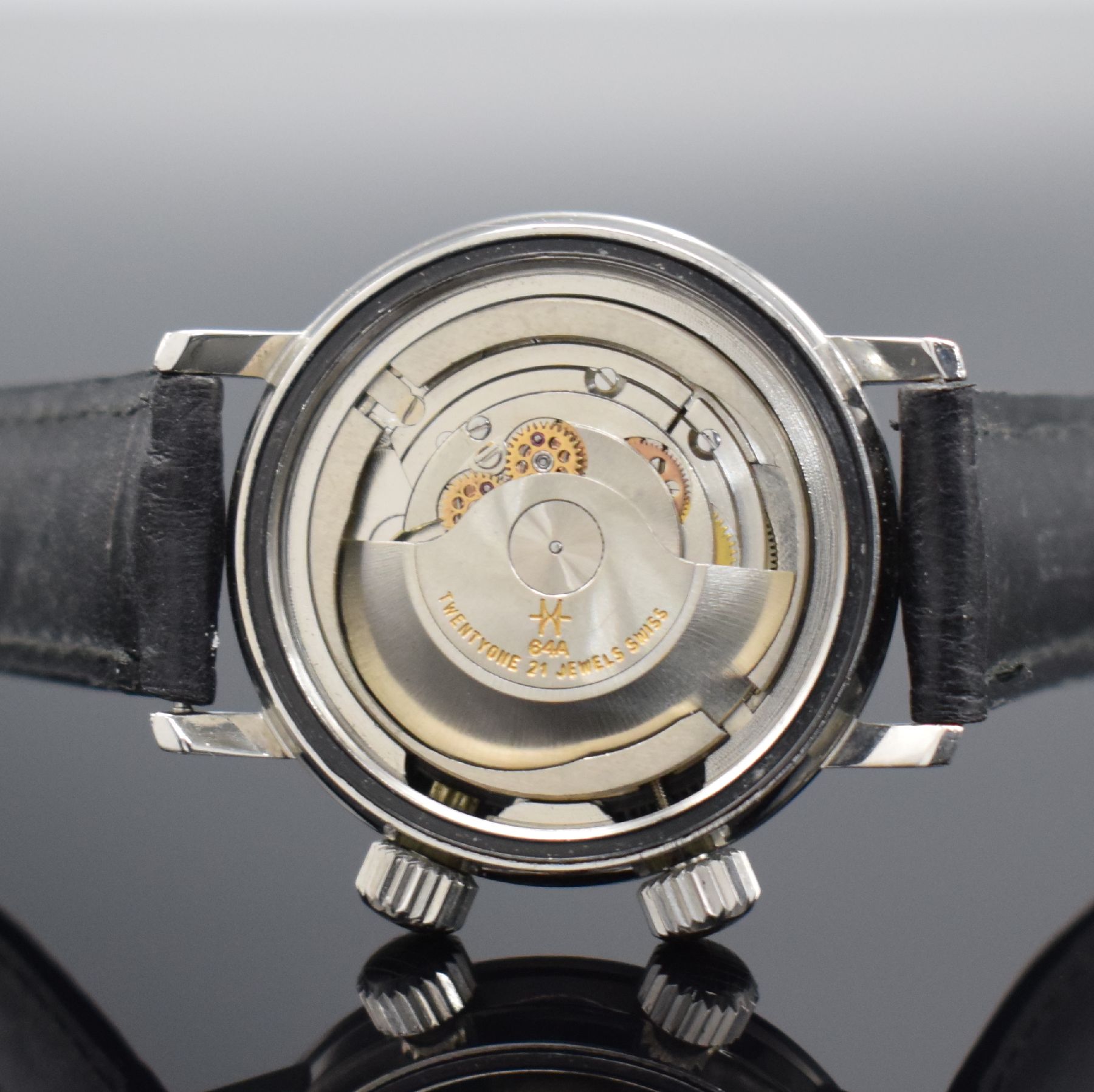 Detail f: HAMILTON 600 Super-Compressor Taucheruhr in Stahl, Schweiz um 1966, Automatik, verschr. Geh., innen-liegende schwarze Drehlünette zu bed. über ...