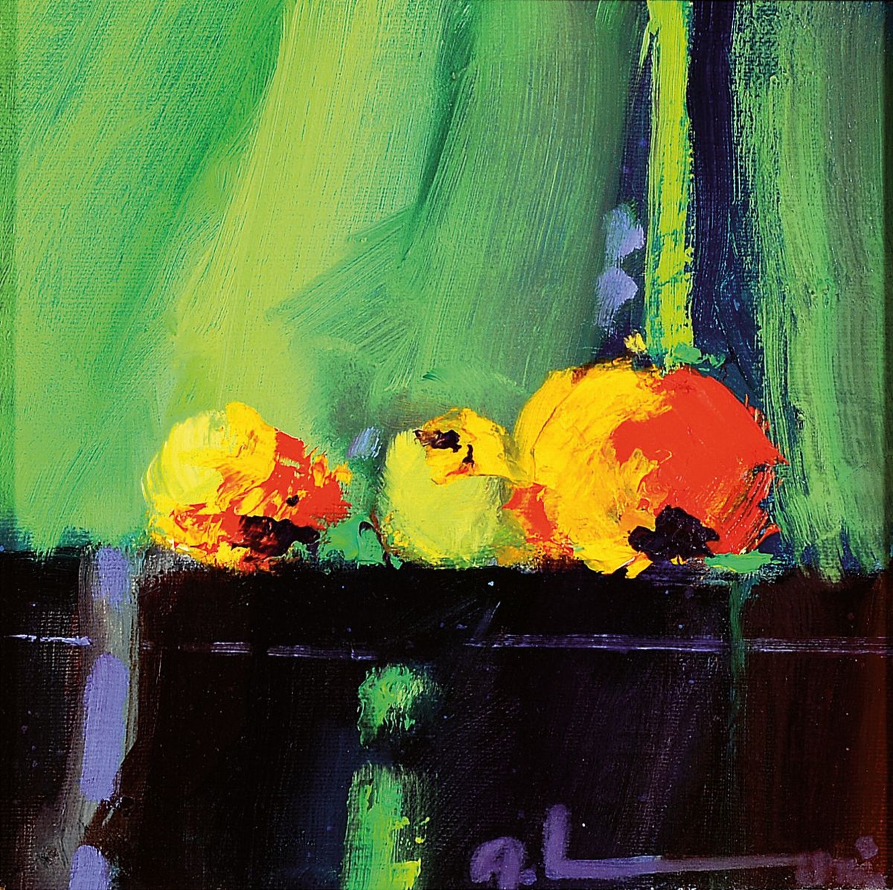 Adrien Moroni, geb. 1943 Monaco, Studium in Nizza, hier: Stillleben mit Äpfeln, Öl/Lwd, rechts unten signiert, ca. 20x20cm, R. ca. 41x41cm