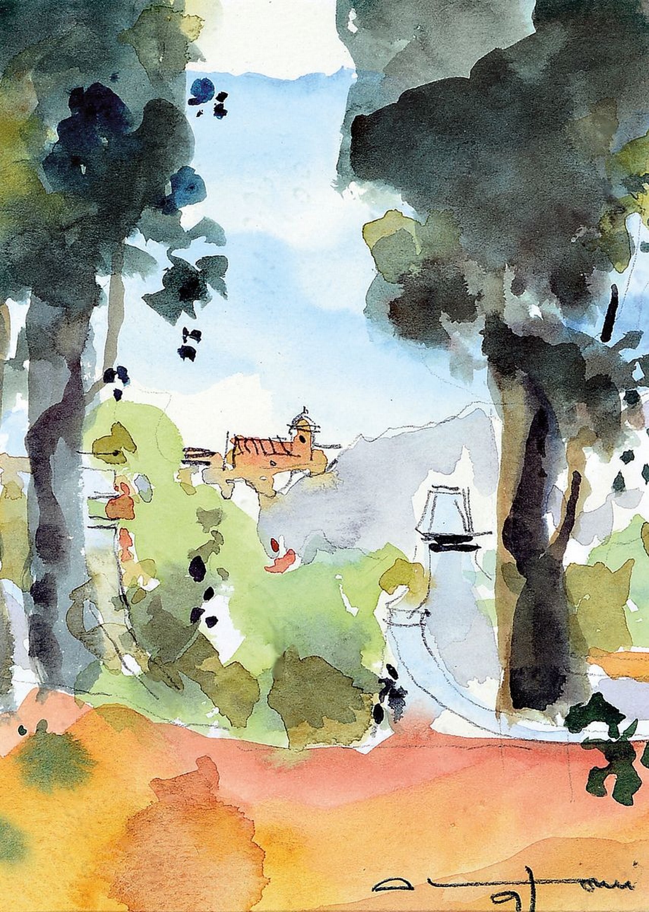 Adrien Moroni, geb. 1943 Monaco, Studium in Nizza, hier: Landschaft, Aquarell auf Papier, rechts unten signiert und dat. 97, ca. 18x12cm, PP, u.Gl., ...