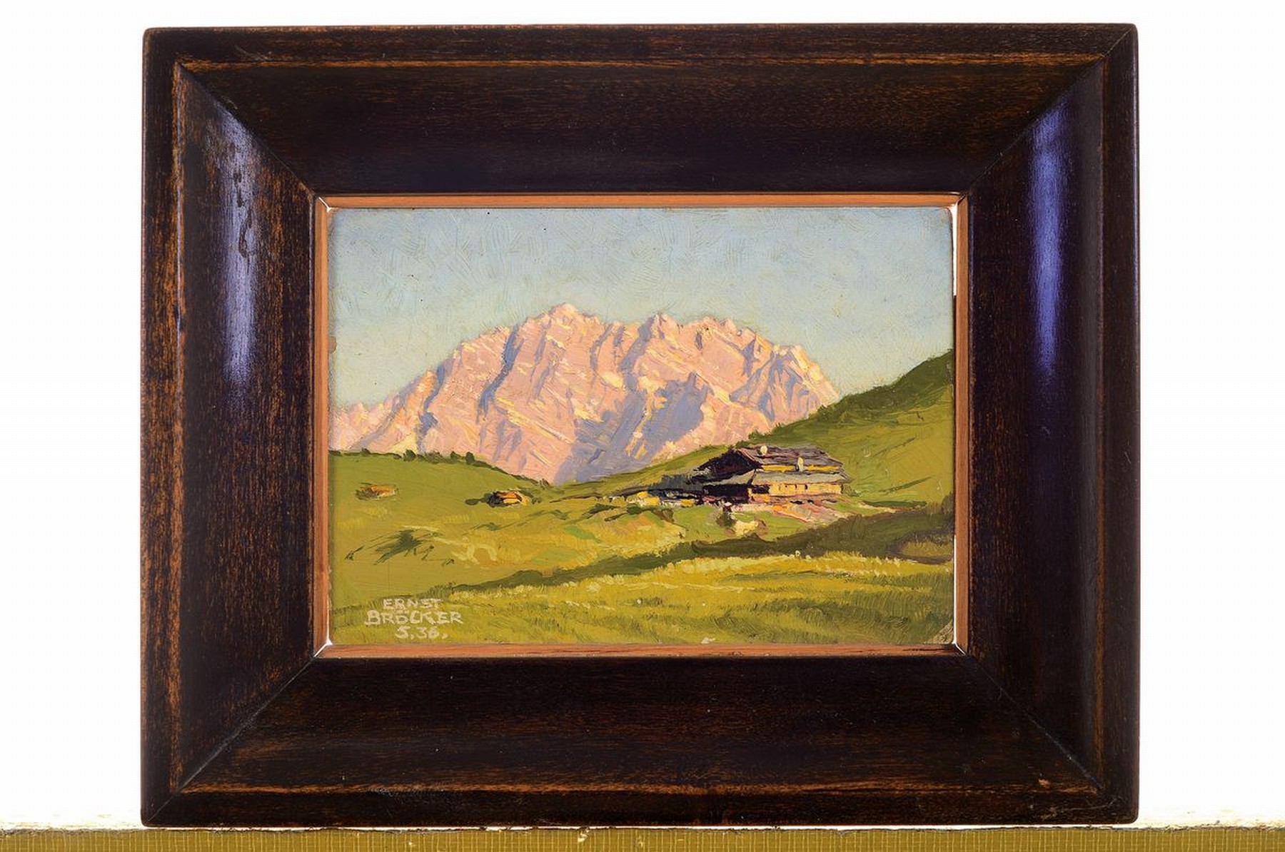 Detail k: Ernst Bröcker, 1893-1963 München, bekannter Münchener Landschaftsmaler, hier: Blick auf die Gotzenalm bei Berchtesgaden; Öl/Holz, links unten ...