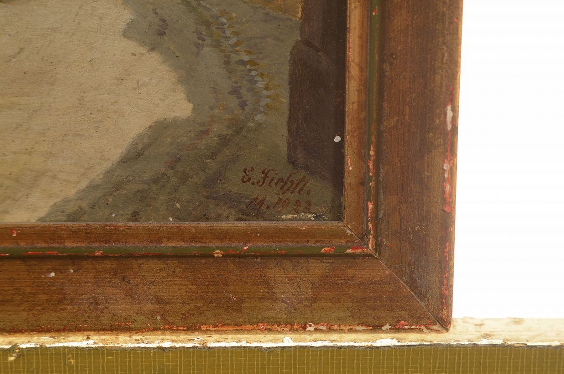 Detail a: E. Fichtl, datiert 11.10.23, Blick durch ein Stadttor in Rothenburg o.d.Tauber. Seitlich eine Mutter mit Kind. Öl/Malkarton, rechts unten signiert ...