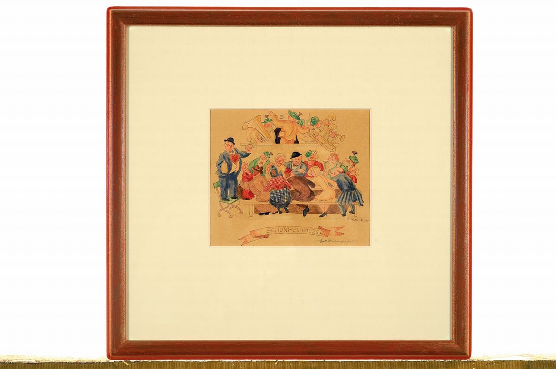 Detail k: Ernst Stiefenhofer, Maler der 1. Hälfte des 20. Jh., Schunkelwalzer, aquarellierte Tuschezeichnung, betitelt und signiert, Papier leicht gebräunt, ...