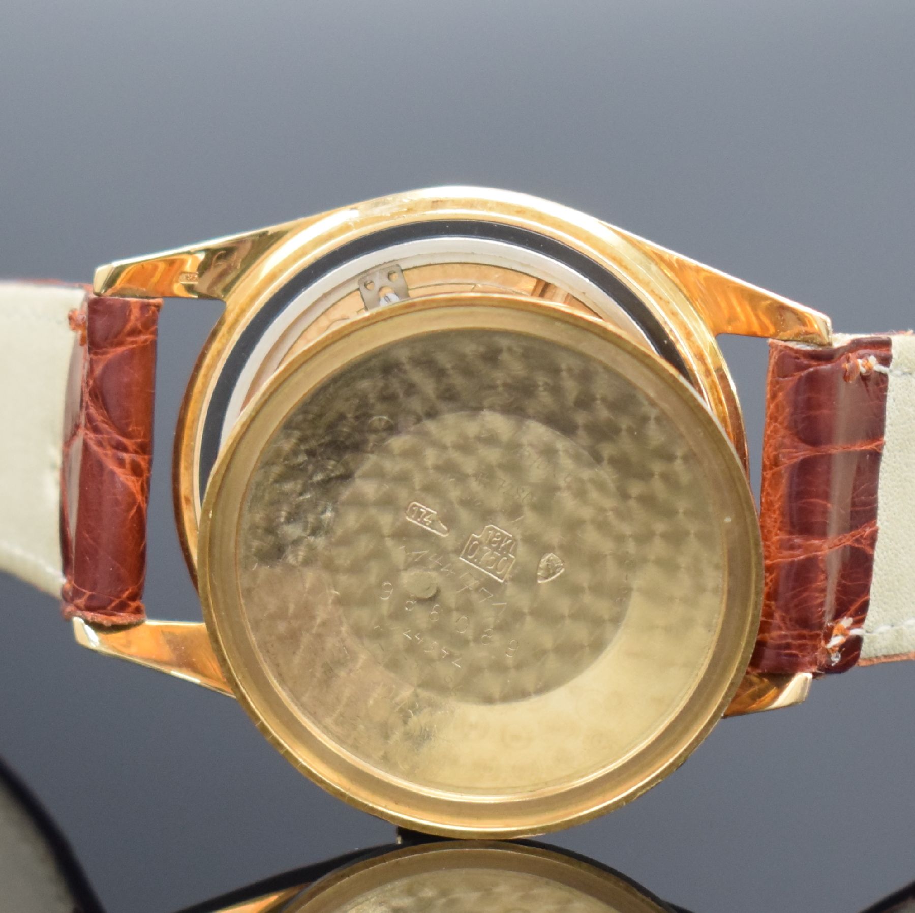 Detail g: BREITLING seltener Armbandchronometer Trans Ocean, Automatik, Schweiz um 1960, GG 750/000, Boden aufgedr., silb. Zifferblatt m. aufgel. Indizes, Anz. ...