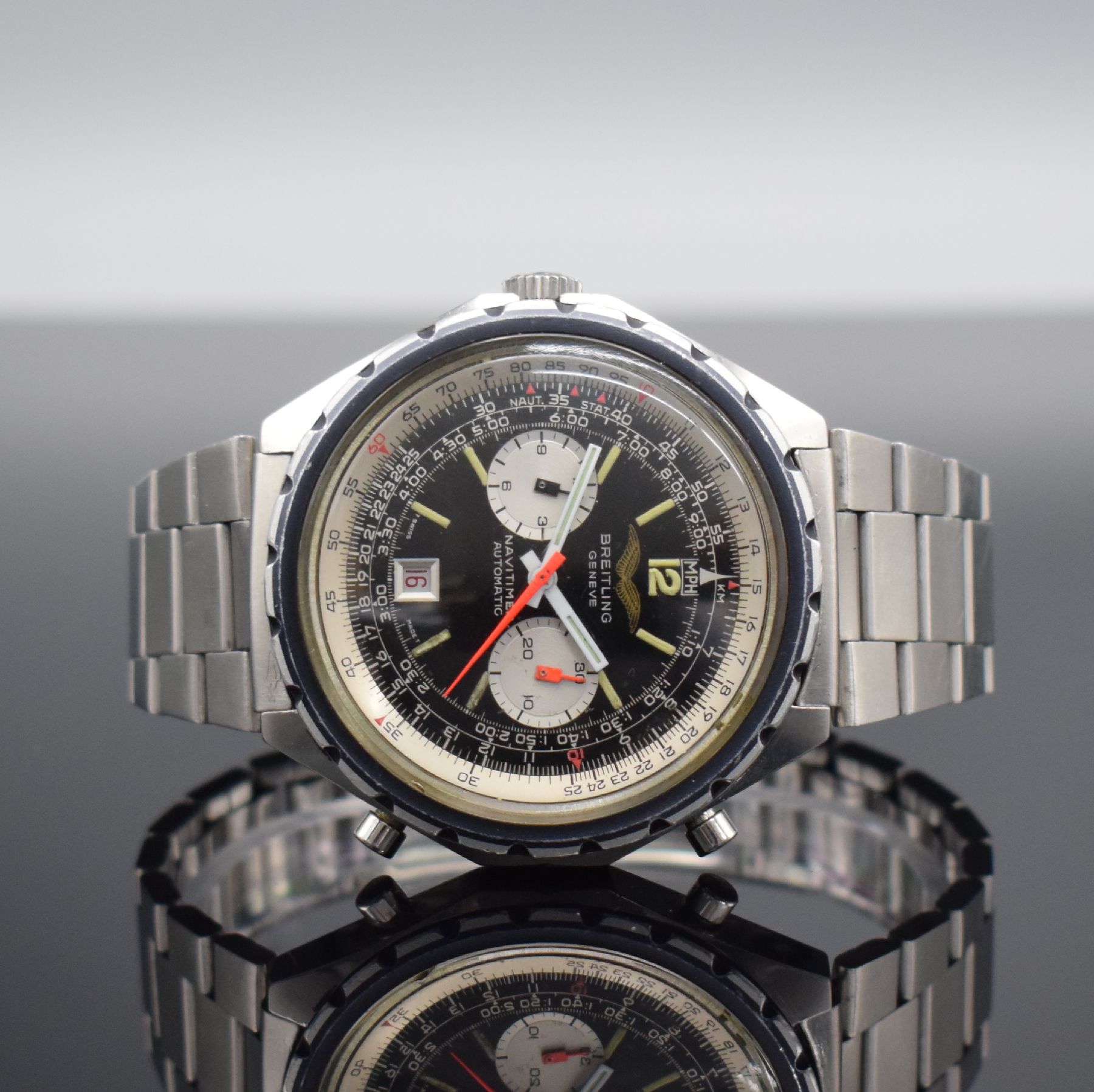 BREITLING Navitimer Armbandchronograph für die Irakische Luftwaffe Referenz 1806, Schweiz um 1975, Automatik, Edelstahlgeh. inkl. orig. Gliederband ...