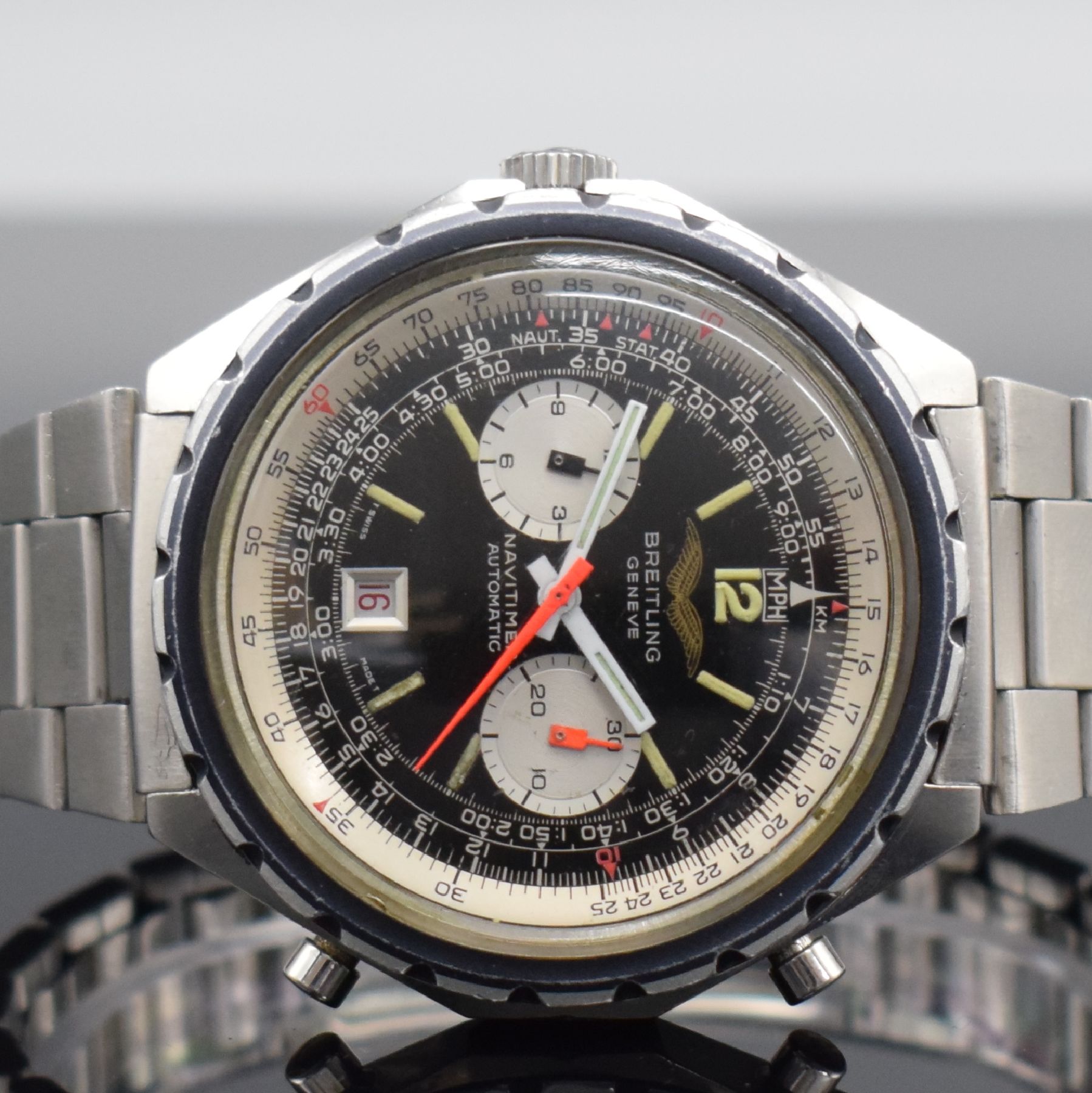 Detail a: BREITLING Navitimer Armbandchronograph für die Irakische Luftwaffe Referenz 1806, Schweiz um 1975, Automatik, Edelstahlgeh. inkl. orig. Gliederband ...