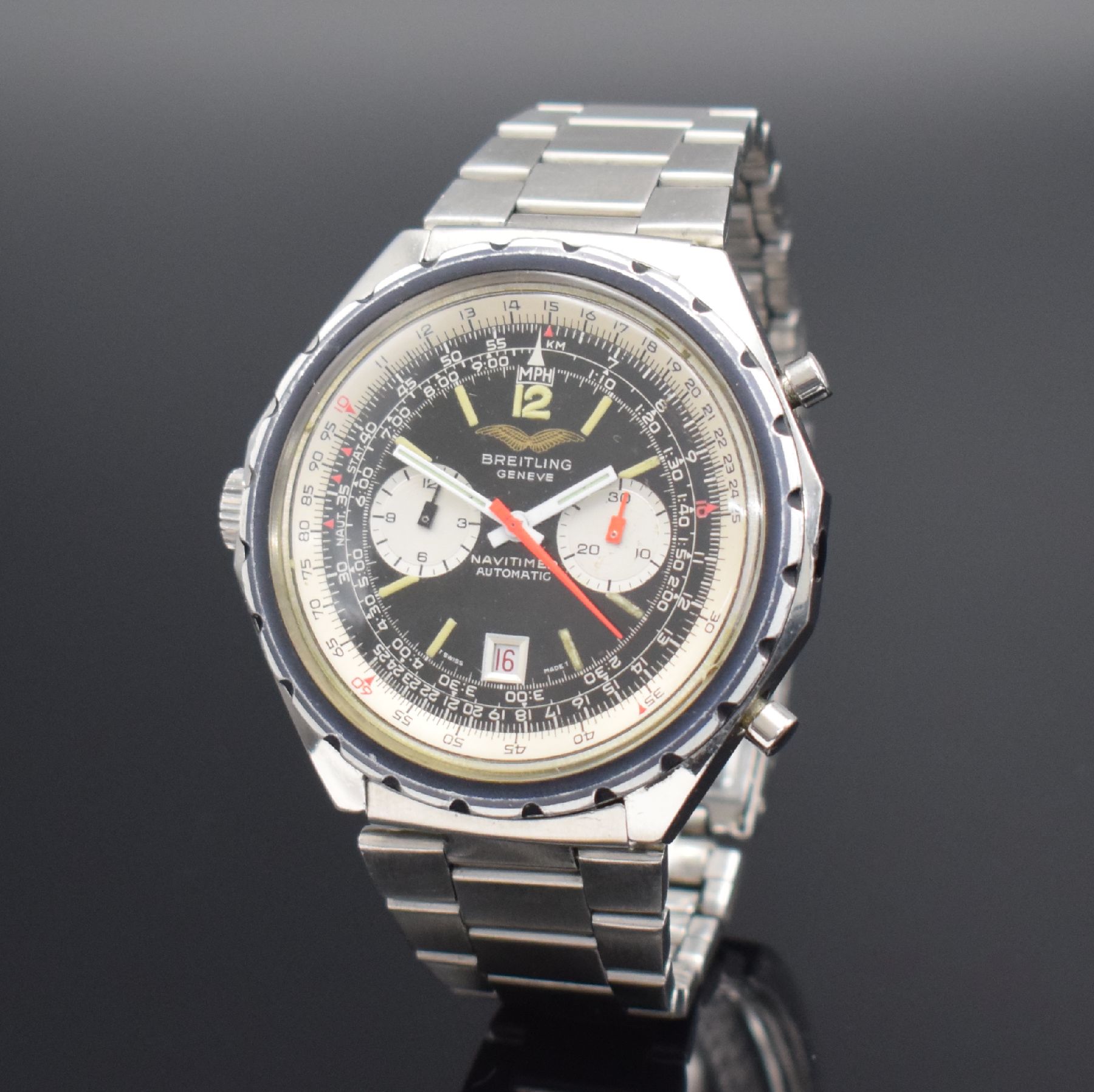 Detail b: BREITLING Navitimer Armbandchronograph für die Irakische Luftwaffe Referenz 1806, Schweiz um 1975, Automatik, Edelstahlgeh. inkl. orig. Gliederband ...