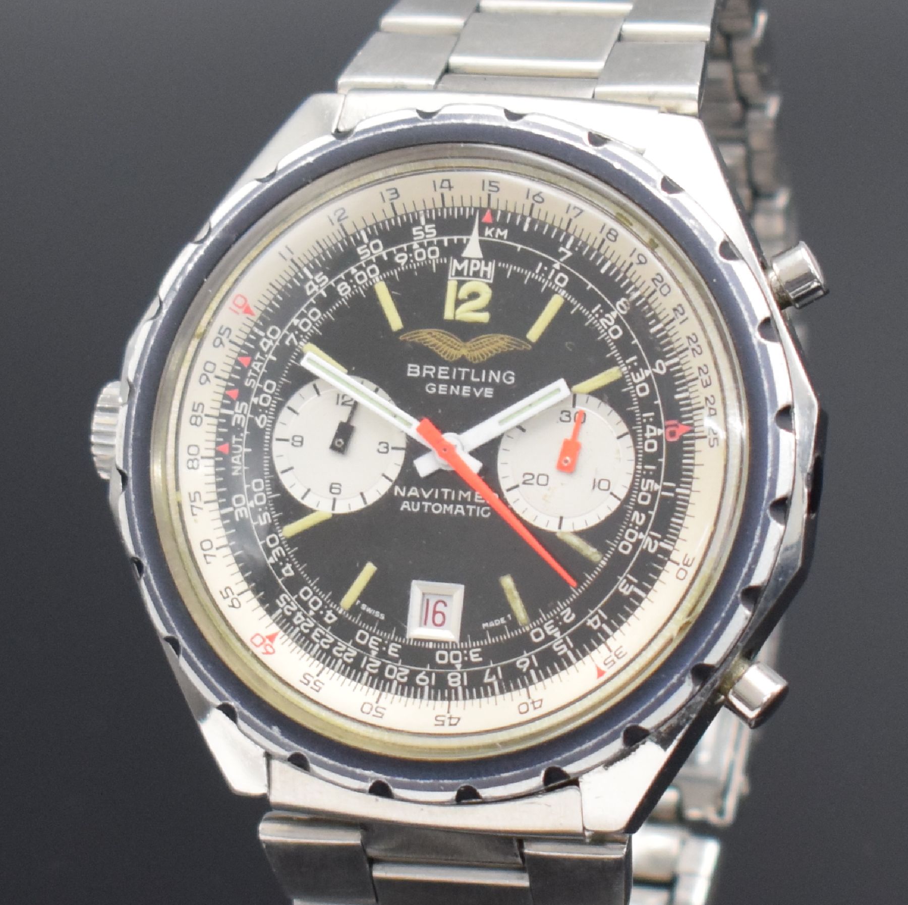 Detail c: BREITLING Navitimer Armbandchronograph für die Irakische Luftwaffe Referenz 1806, Schweiz um 1975, Automatik, Edelstahlgeh. inkl. orig. Gliederband ...