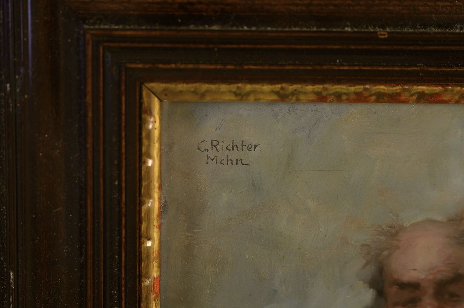 Detail a: C. Richter, Münchener Schule, um 1880/1900, Weintrinker, Öl/Holz, links oben signiert, rückseitig mit Bleistift bez. "Der Prozesshansl", ...