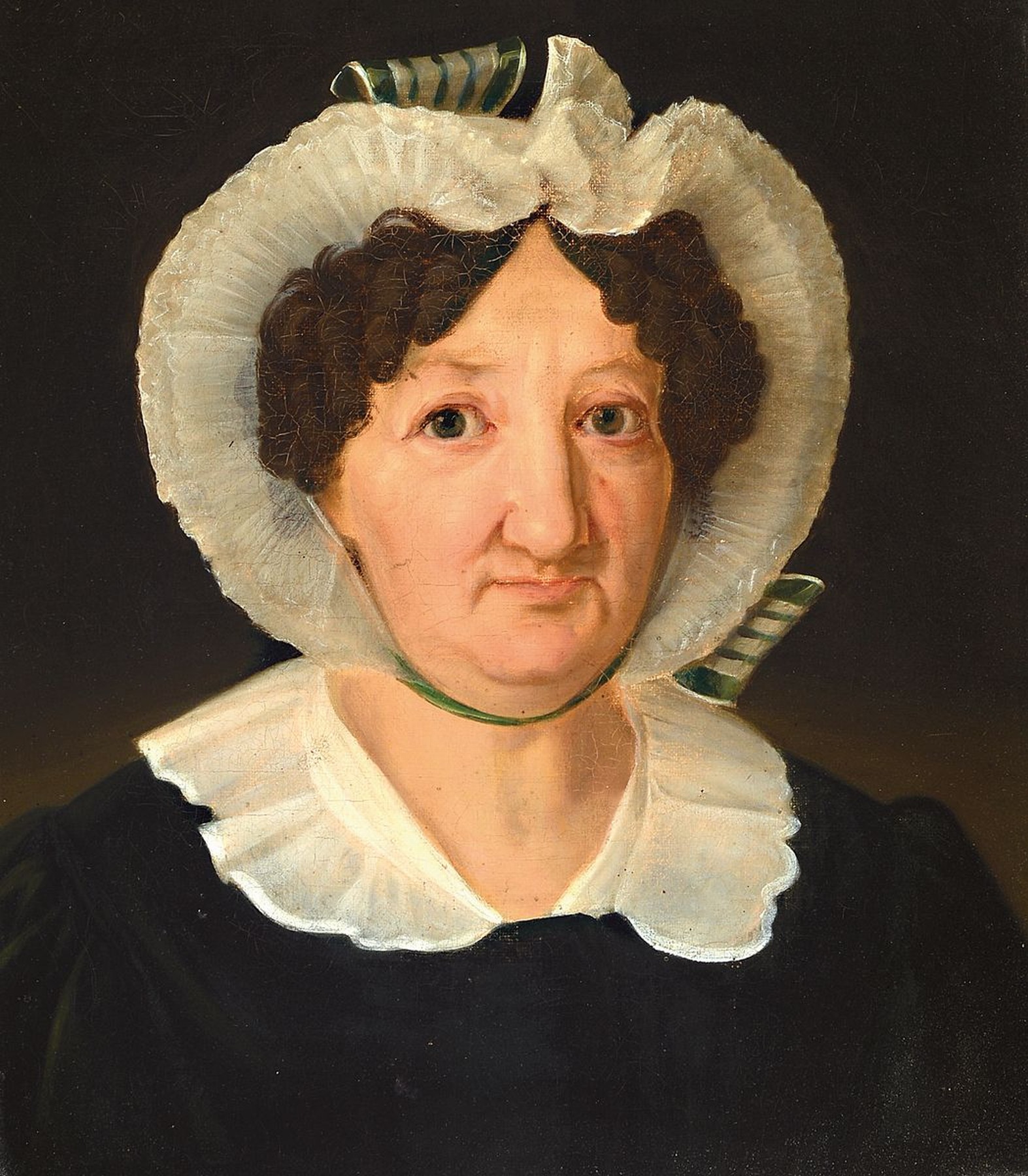 Unbekannter Künstler: Biedermeier Damenbildnis, um 1825/30, Öl/Lwd, unsigniert, rest., 35x30 cm; in Empire-Rahmen, um 1820, vergoldet, reliefierter ...