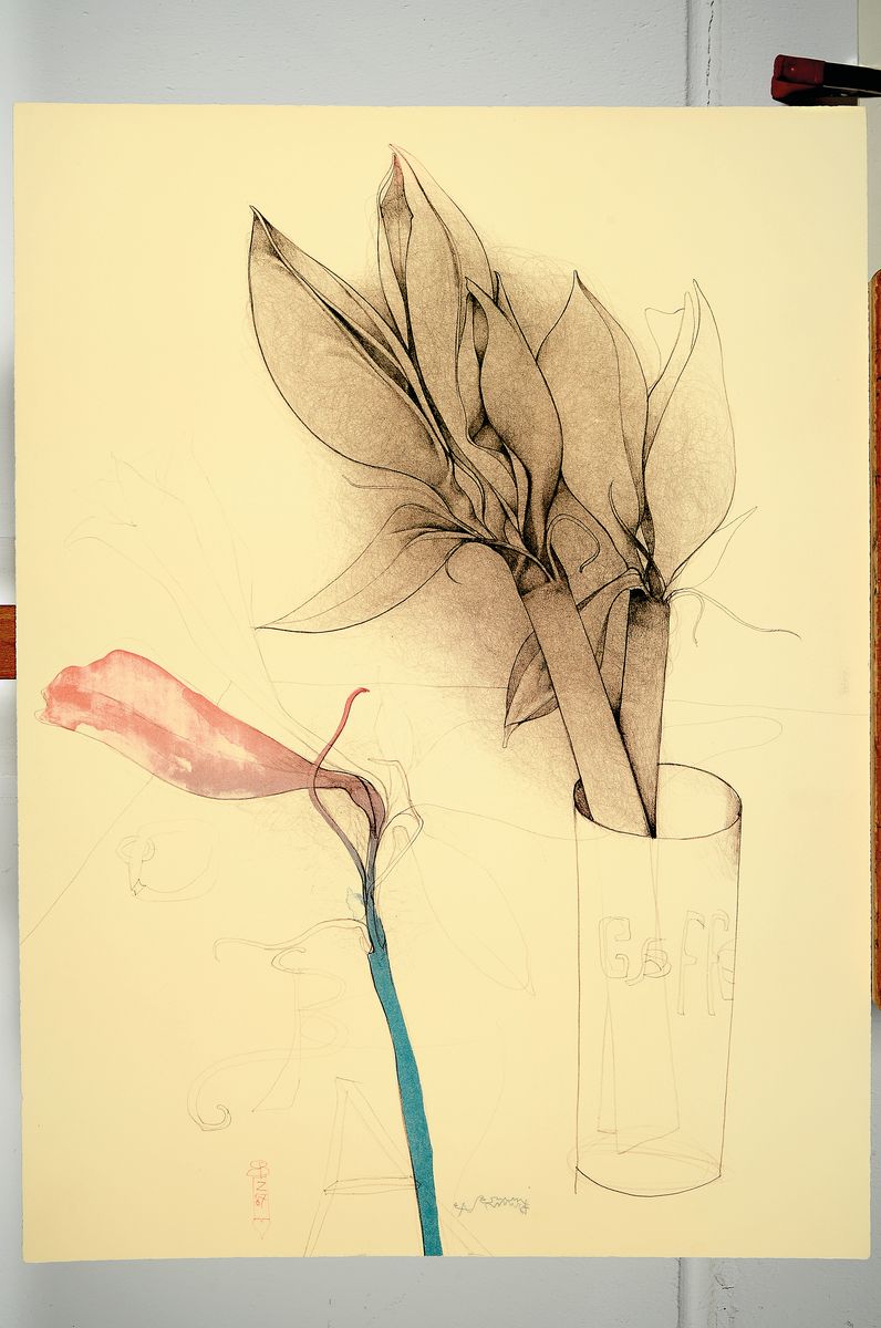 Detail k: Bruno Bruni, geb. 1935 Gradara/Italien, Amaryllis und Gaffel von 1987, WV 346, aus 150er Auflage, handsigniert und EA, ca. 80x59cm