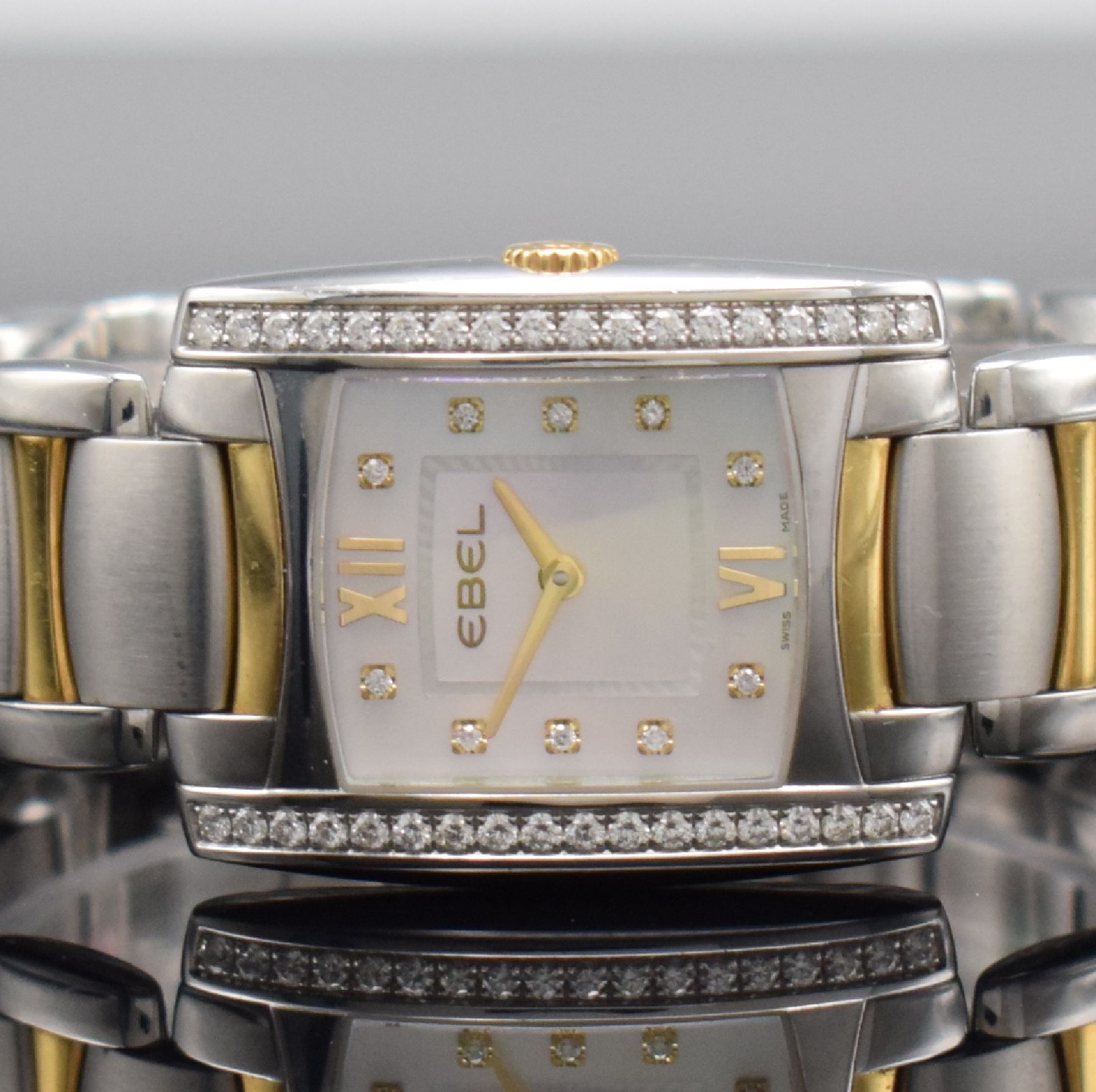 Detail a: EBEL Damenarmbanduhr Brasilia in Stahl/Gold mit Diamanten Referenz 1256M3S, Schweiz um 2010, quarz, Boden 4-fach verschr., orig. Gliederband m. dopp. ...