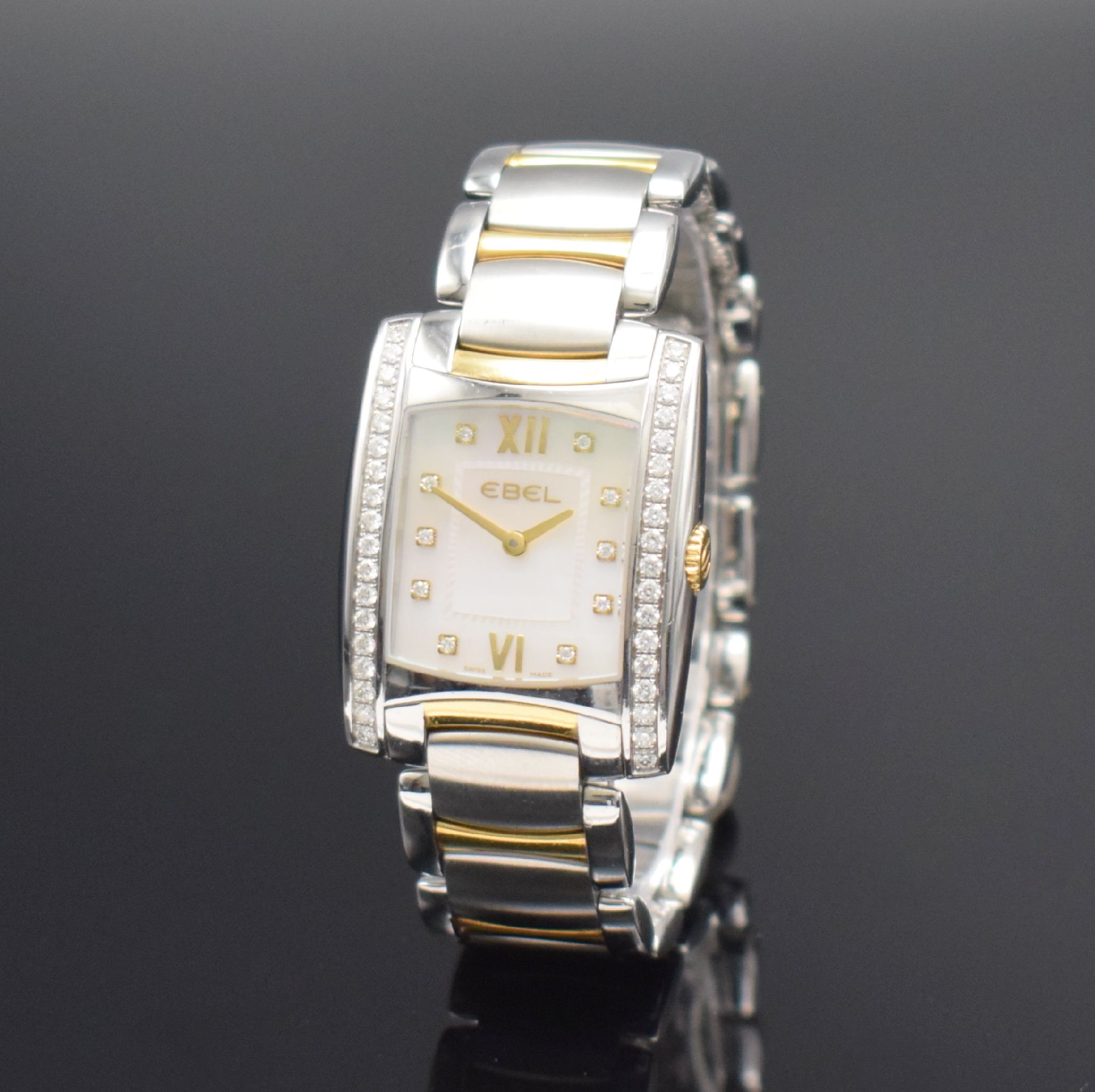 Detail b: EBEL Damenarmbanduhr Brasilia in Stahl/Gold mit Diamanten Referenz 1256M3S, Schweiz um 2010, quarz, Boden 4-fach verschr., orig. Gliederband m. dopp. ...