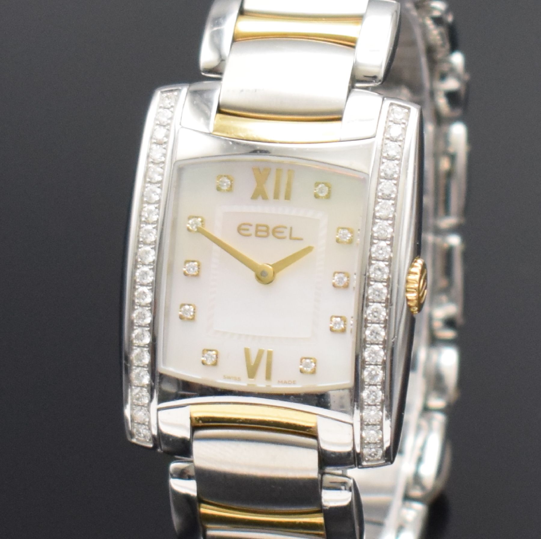 Detail c: EBEL Damenarmbanduhr Brasilia in Stahl/Gold mit Diamanten Referenz 1256M3S, Schweiz um 2010, quarz, Boden 4-fach verschr., orig. Gliederband m. dopp. ...
