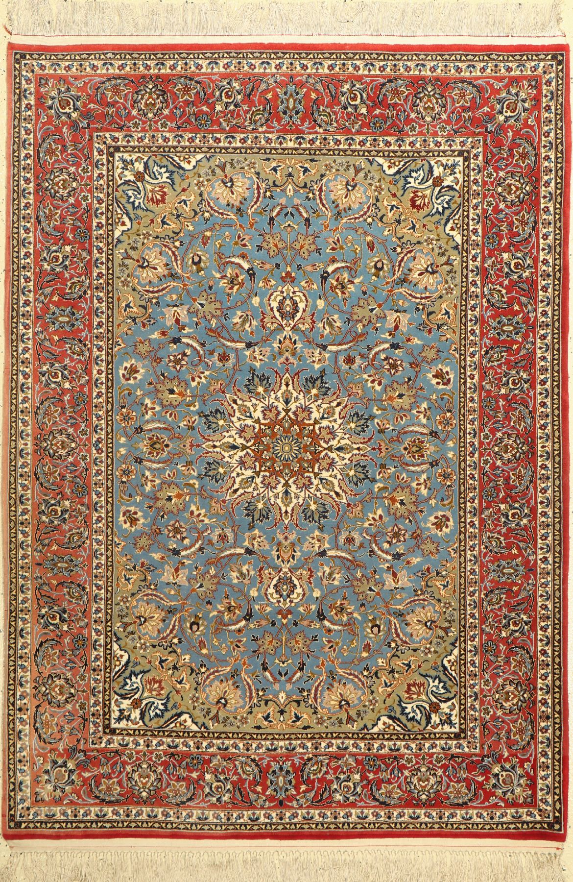 Esfahan fein, Persien, um 1960, Korkwolle mit und auf Seide, ca. 155 x 110 cm, ca. 1,0 Mio. Kn/qm, verblasst, EHZ: 2
