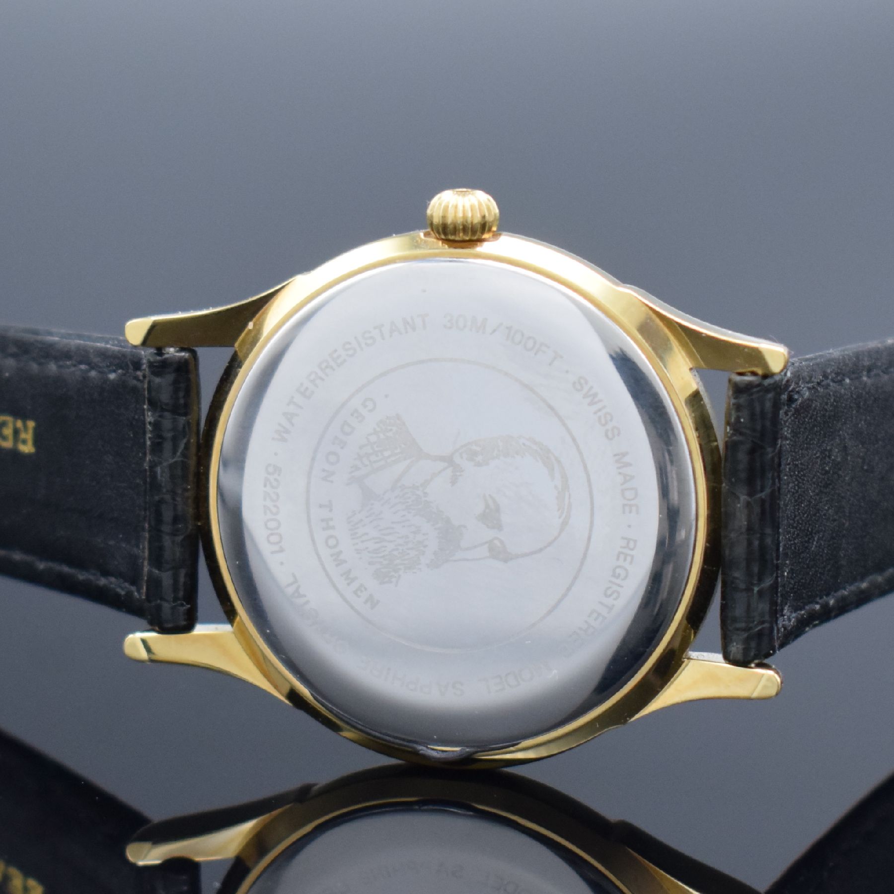 Detail d: REVUE THOMMEN Herrenarmbanduhr Saltarello Referenz 5222001, Handaufzug, verg. Metallgeh. inkl. orig. Lederband m. orig. Dornschl., aufgedr. ...